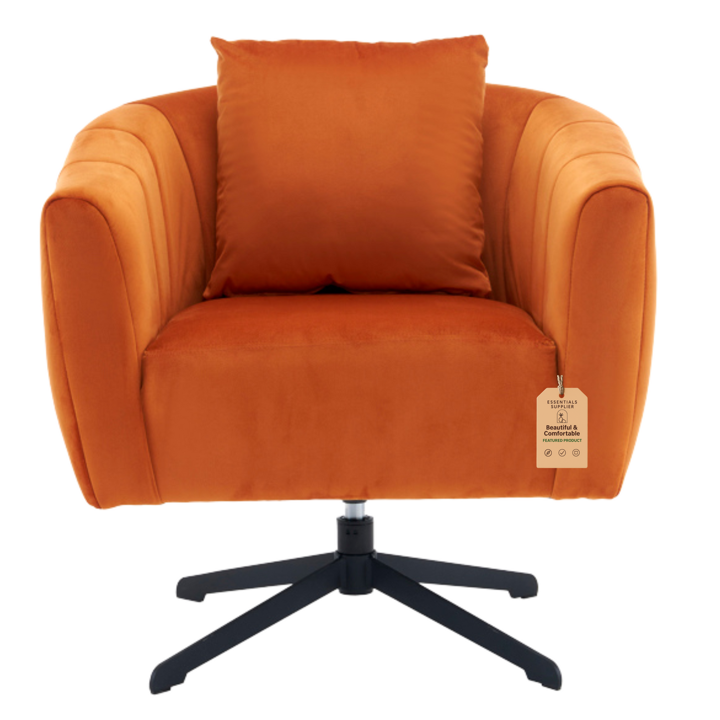 360° Swivel Velvet Accent Chair with Fluffy Cushion – Burnt Orange