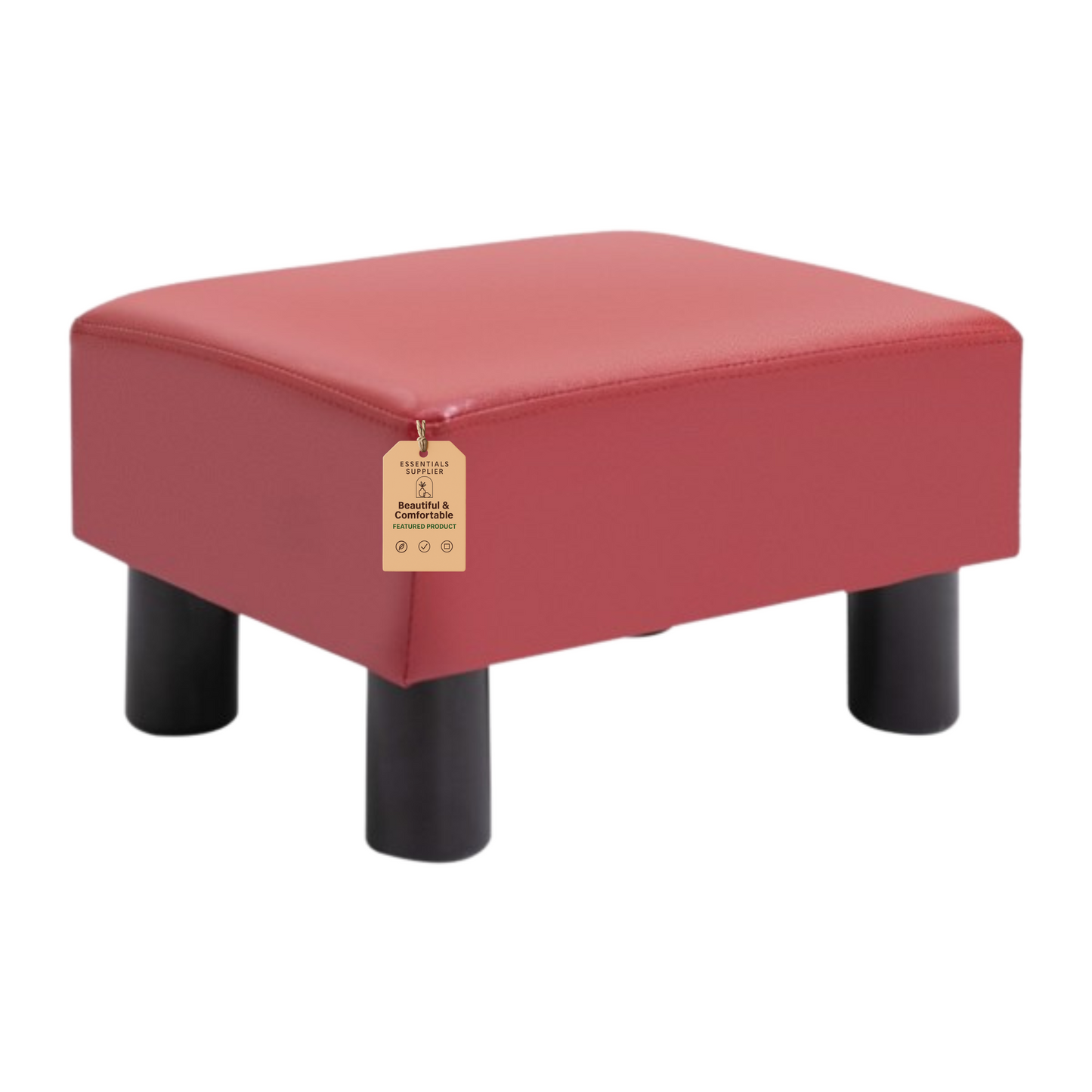 Red Faux Leather Foot Rest Ottoman – Chic, Lightweight & Durable