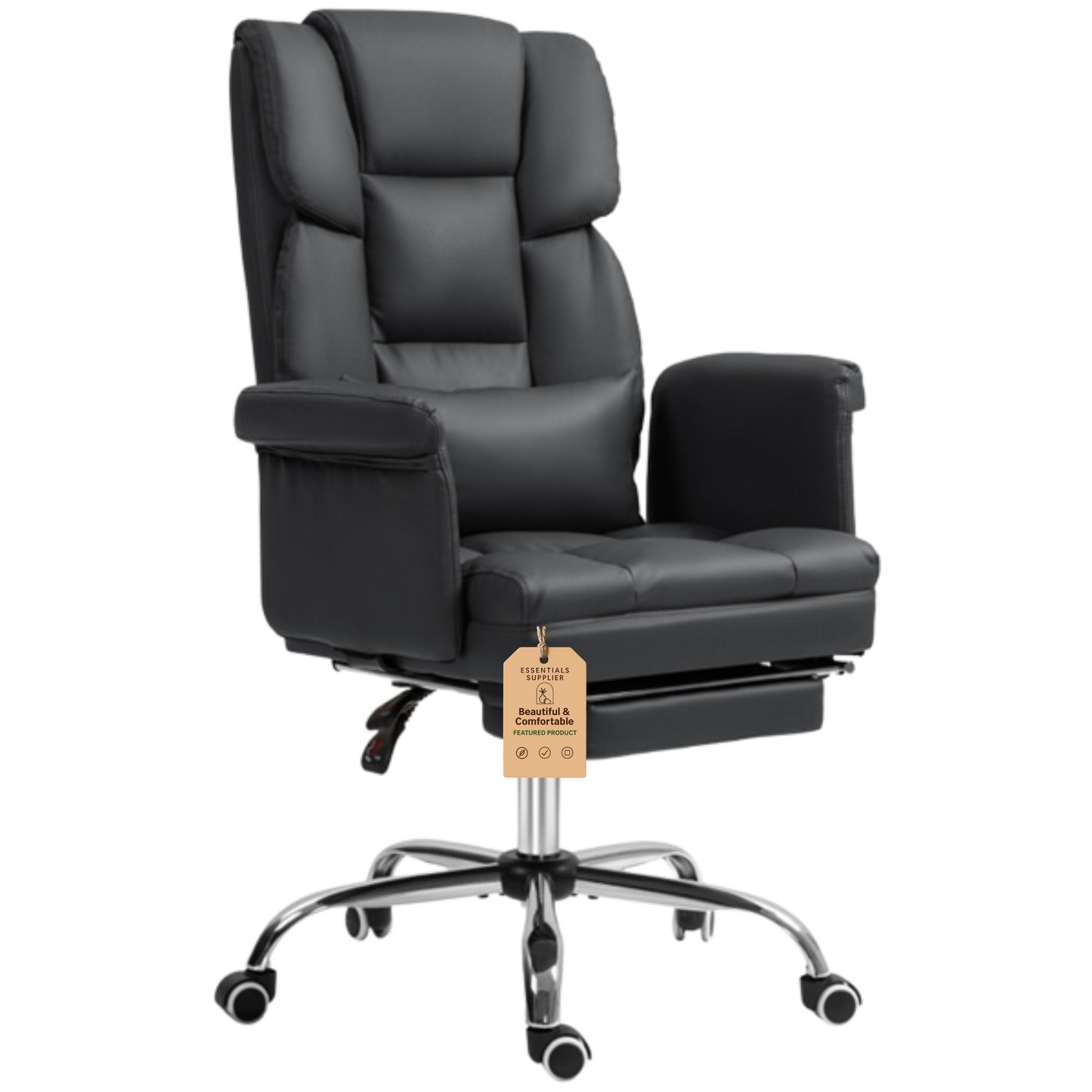 Black Massage Office Chair with Reclining Back, Footrest & PU Leather Finish