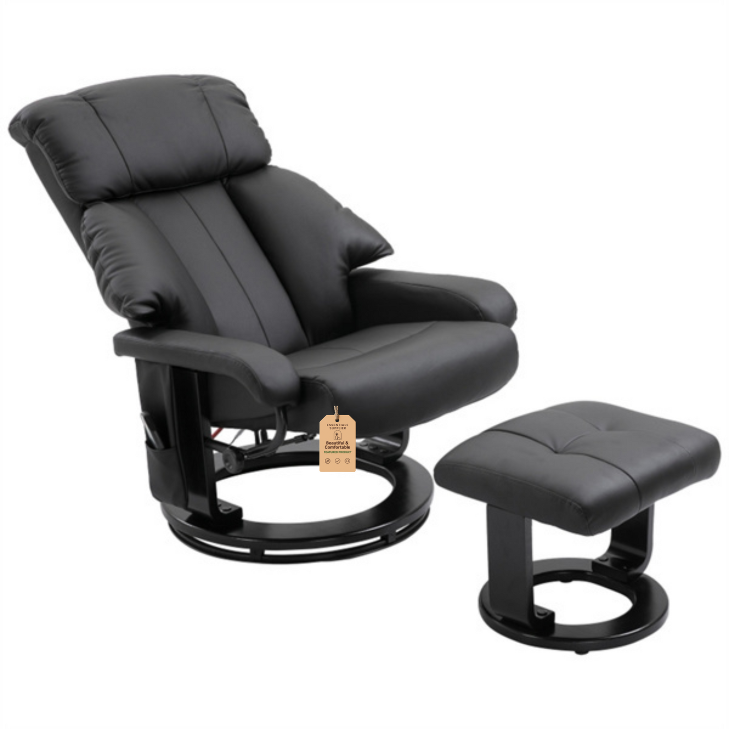 PU Leather Massage Recliner Chair with Ottoman & Remote, Black
