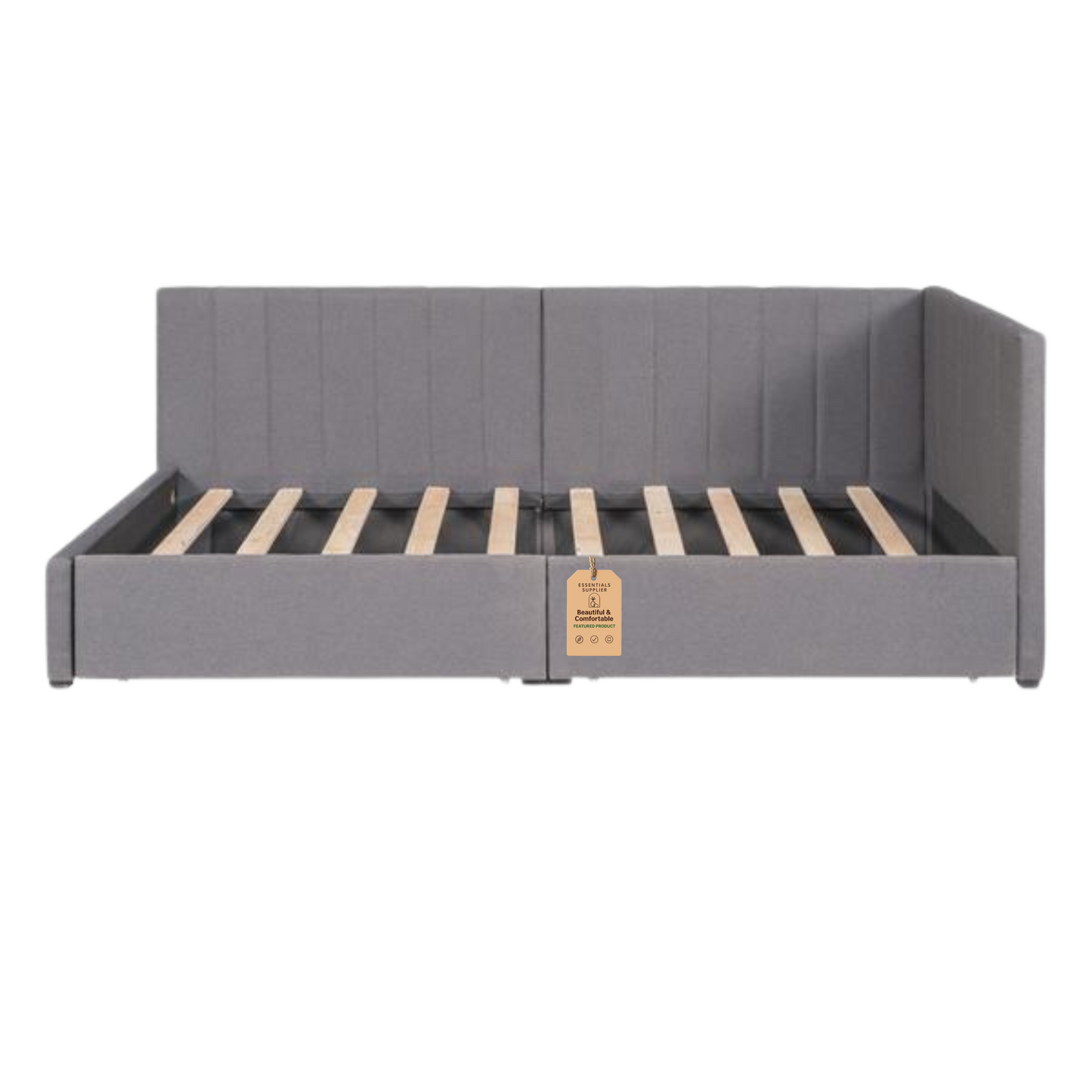 Gray Twin Upholstered Daybed with 2 Storage Drawers – Linen Sofa Bed Frame