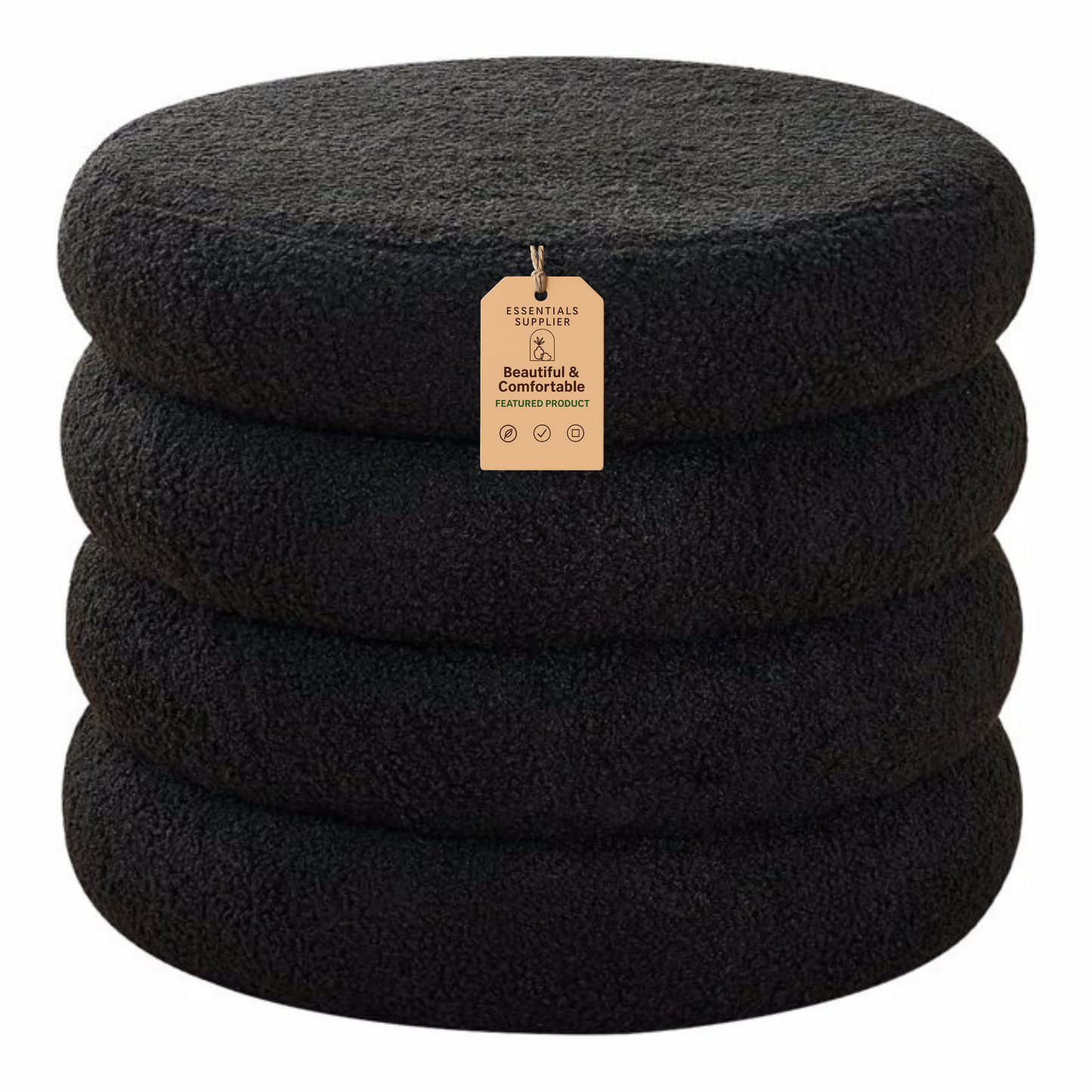 Round Shape Storage Ottoman Stool with Flip Tray, Vanity & Footrest Chair, Black