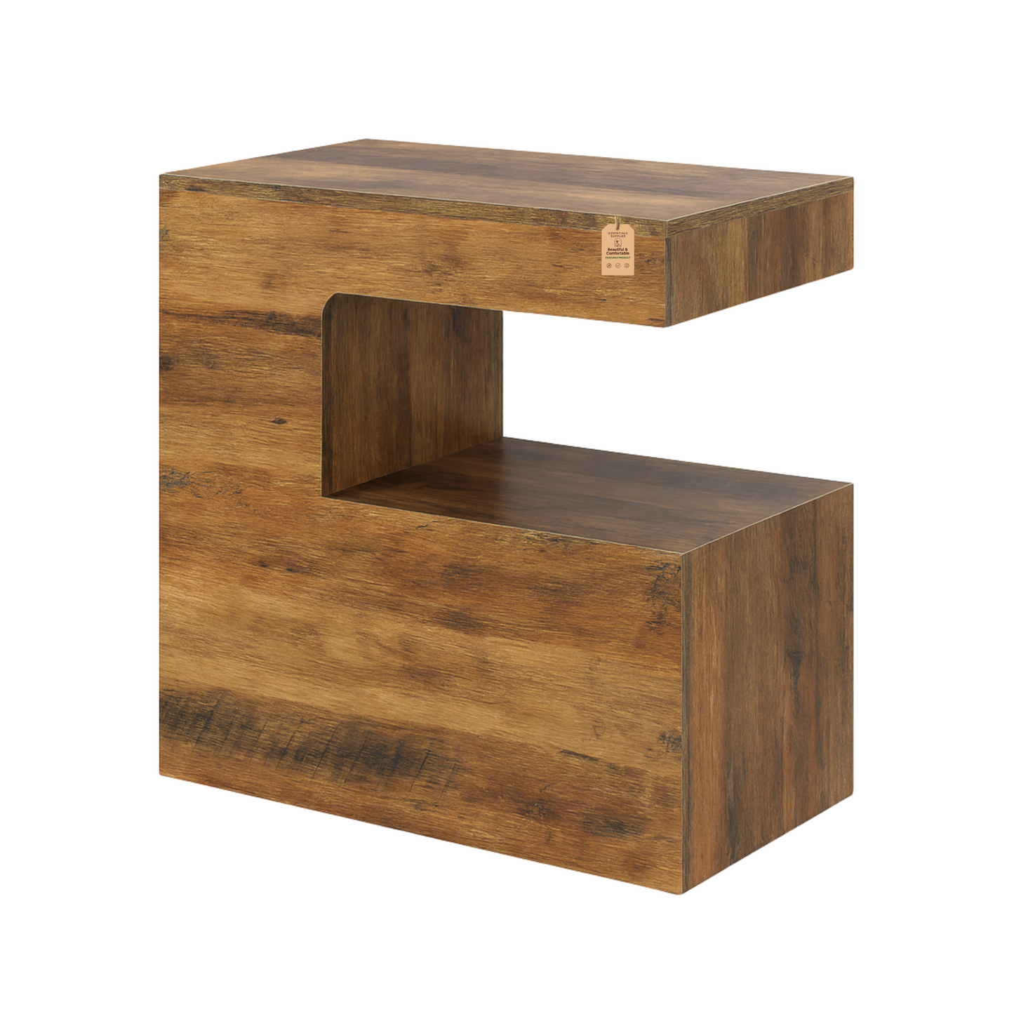 C-Shaped End Table with Shelf – Rustic Side Coffee Table for Couch, Bed & Living Room