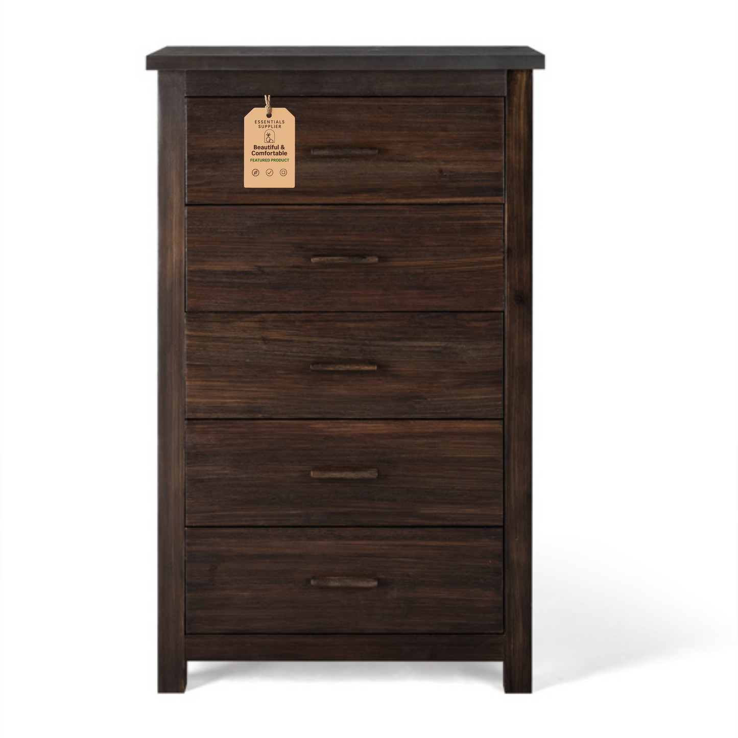 Vertical 5-Drawer Chest, Brown MDF with Wood Veneer, 73x40x120cm Storage Unit