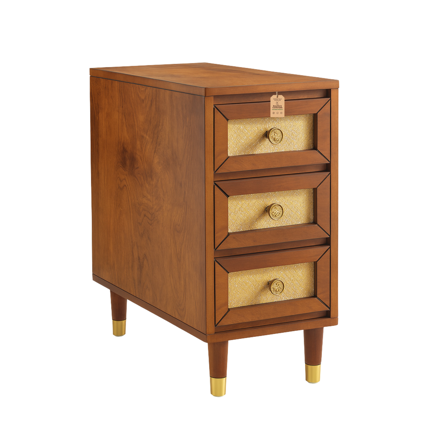 Solid Wood Coffee Table with 3 Rattan Drawers – Rustic Boho Accent End Table