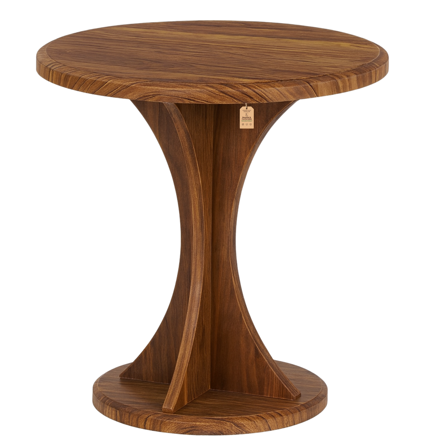 Rustic Round Wood Coffee Table with Hourglass Pedestal – Compact Vintage End Table