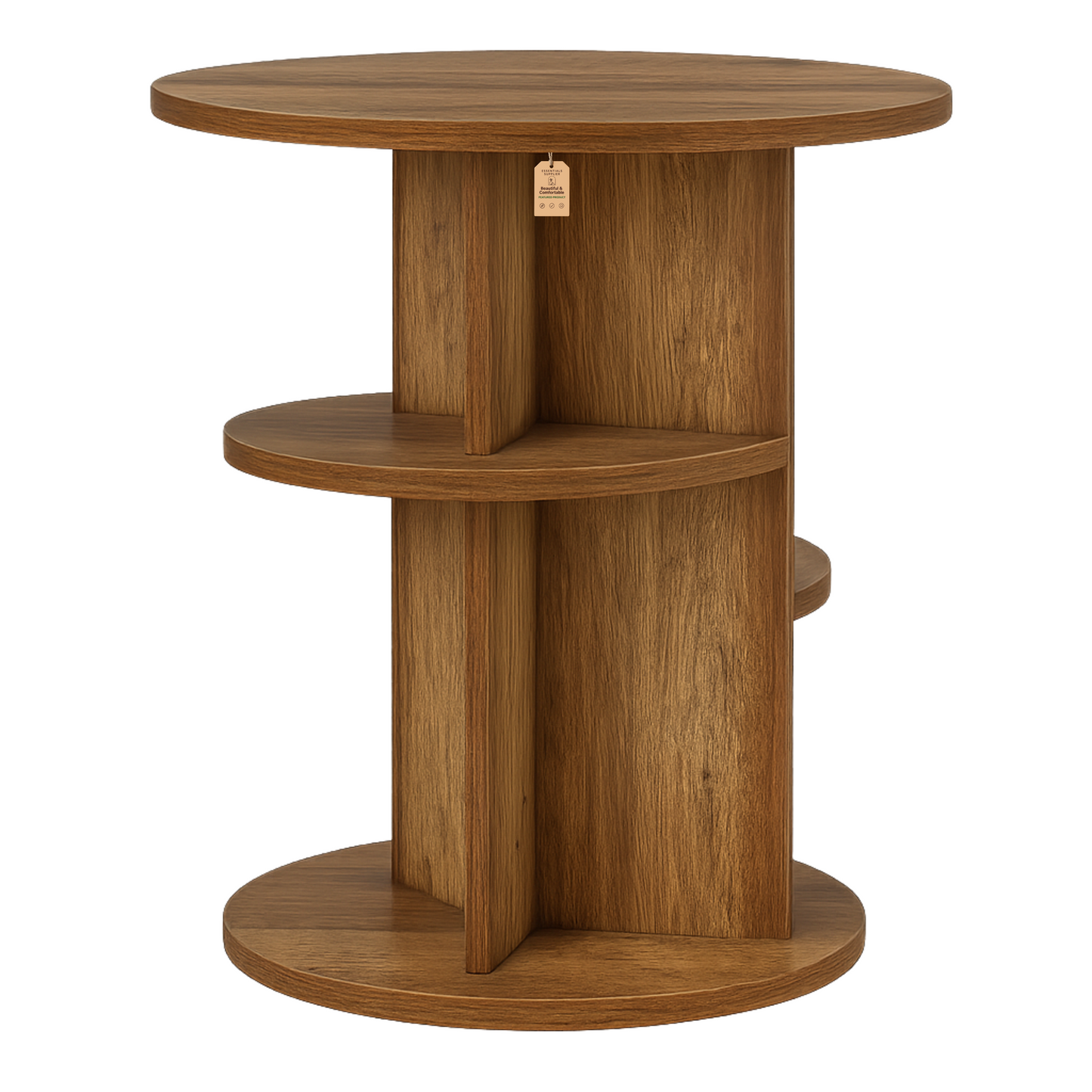 Farmhouse Round Coffee Table with 3-Tier Storage – Rustic Brown Sofa Side Table