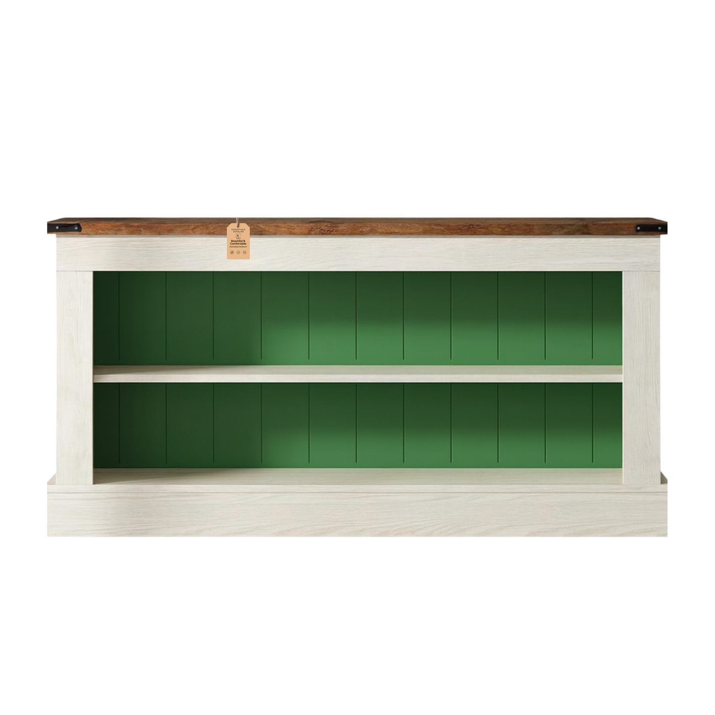 Modern Farmhouse Console Table with 2-Tier Shelves – White & Natural Wood