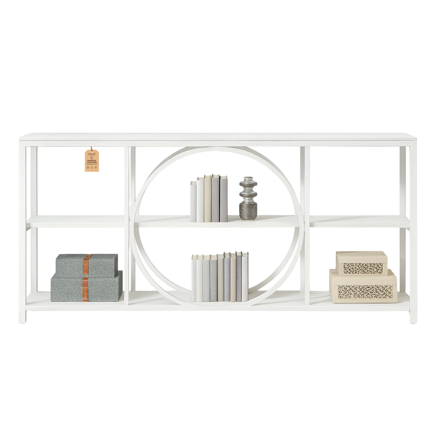 63" Retro Wavy Edge Console Table – Modern Entryway Sofa Table with Storage