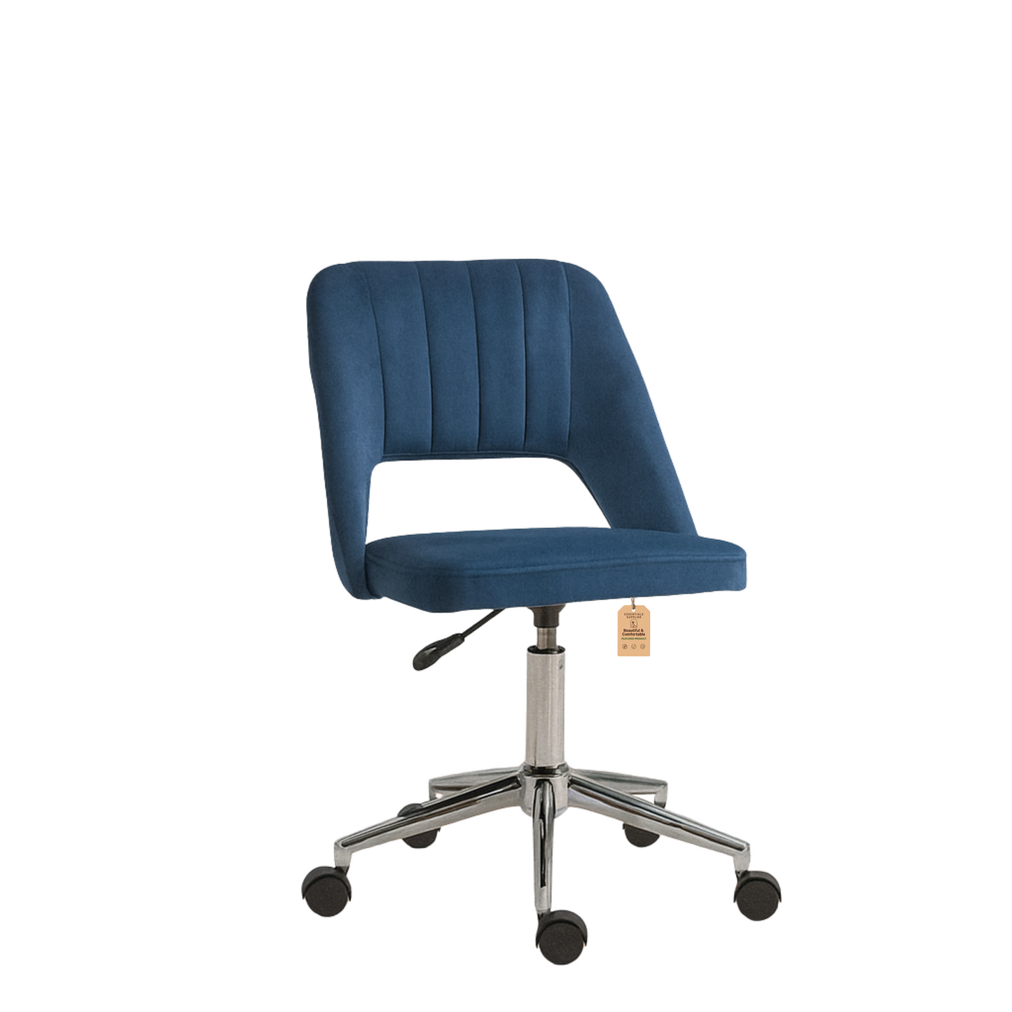 Modern Blue Velvet Office Chair – Adjustable Height, Swivel Base & Scallop Backrest