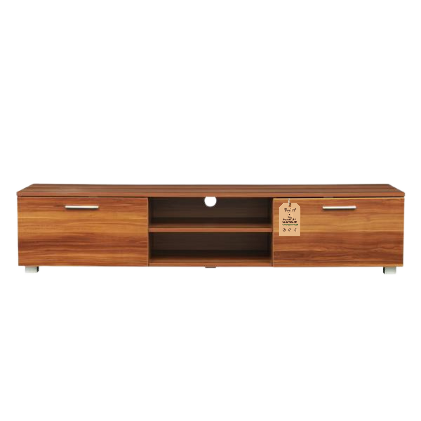 Walnut TV Stand for 70” TVs – Media Console with Drawers & Shelves