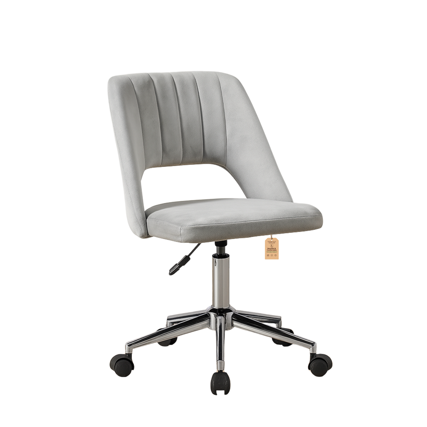 Modern Grey Velvet Office Chair – Adjustable Height, Swivel Base & Scallop Backrest