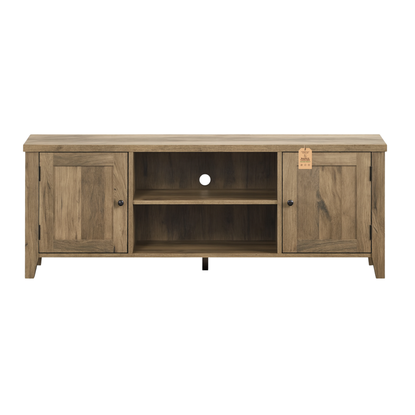 55" Brown LED TV Stand with Adjustable Shelves & Cable Management – Modern Cabinet
