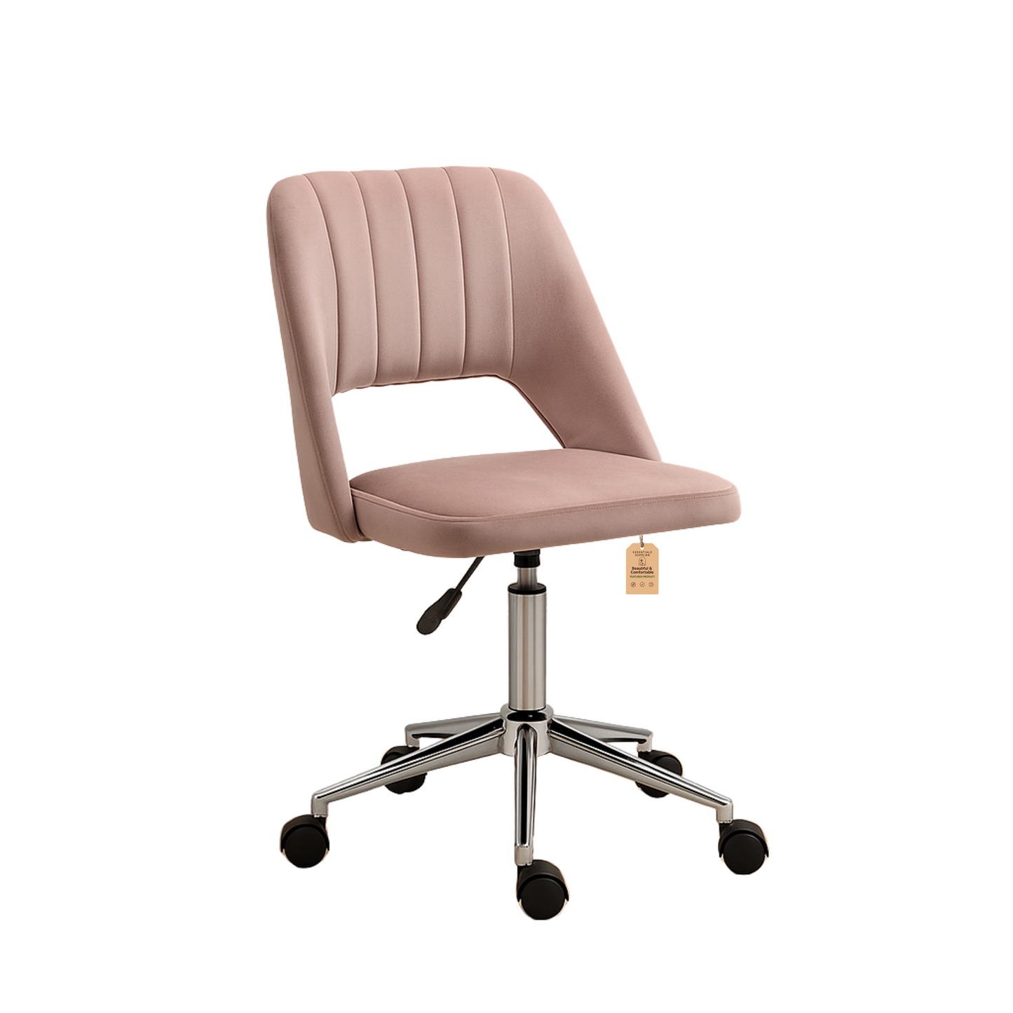 Modern Pink Velvet Office Chair – Adjustable Height, Swivel Base & Scallop Backrest