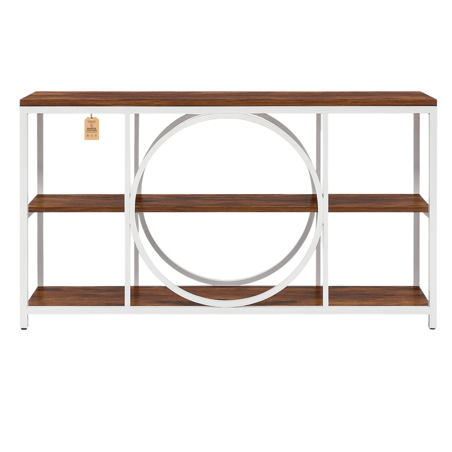 70.9" White Walnut Console Table with 3-Tier Shelves – Modern Industrial Accent