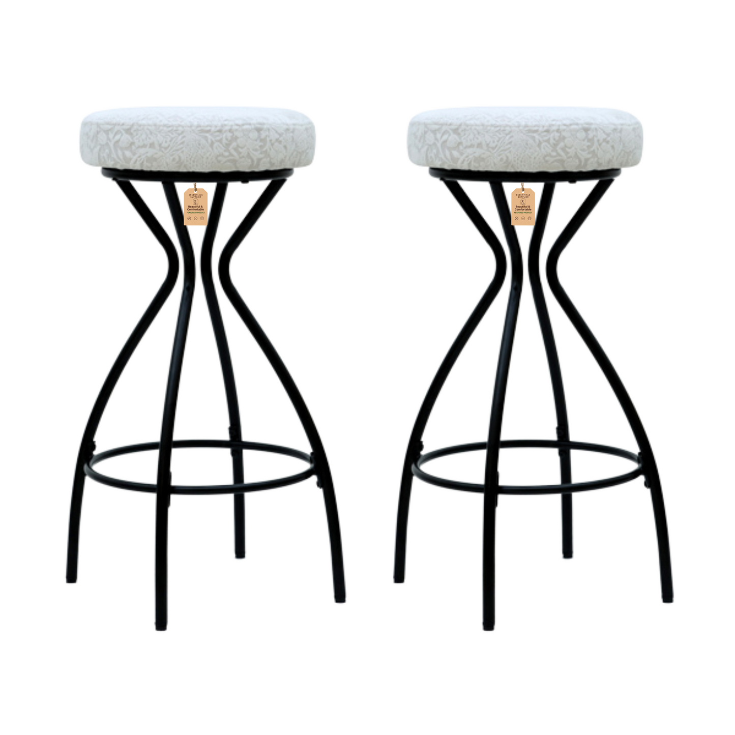 29" Floral Print Counter Height Bar Stools with Footrest – Set of 2 Upholstered