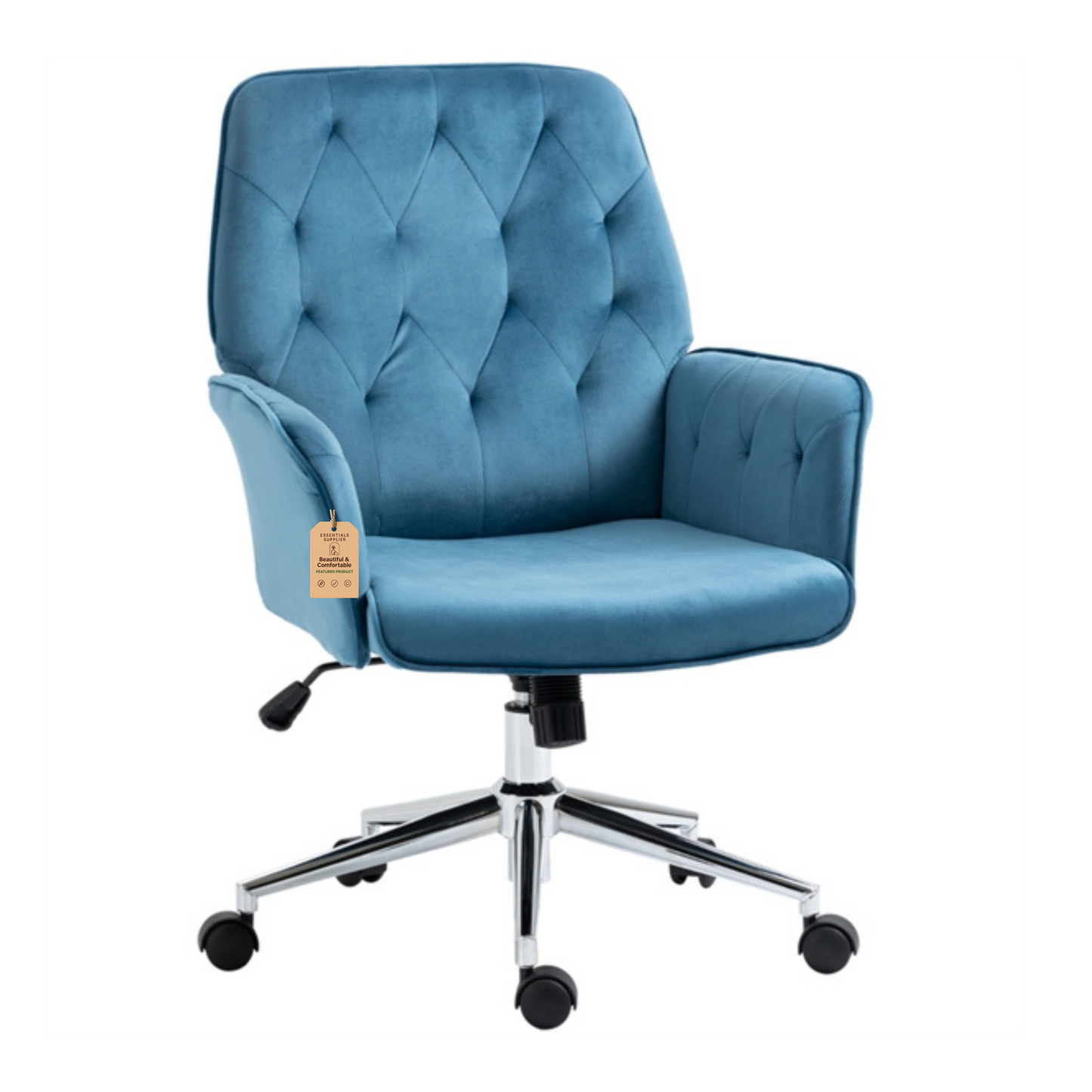 Blue Velvet Office Chair – Adjustable Height with Rocking Back & Armrests