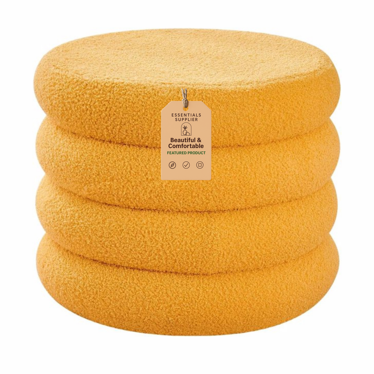 Round Shape Storage Ottoman Stool with Flip Tray, Vanity & Footrest Chair, Yellow