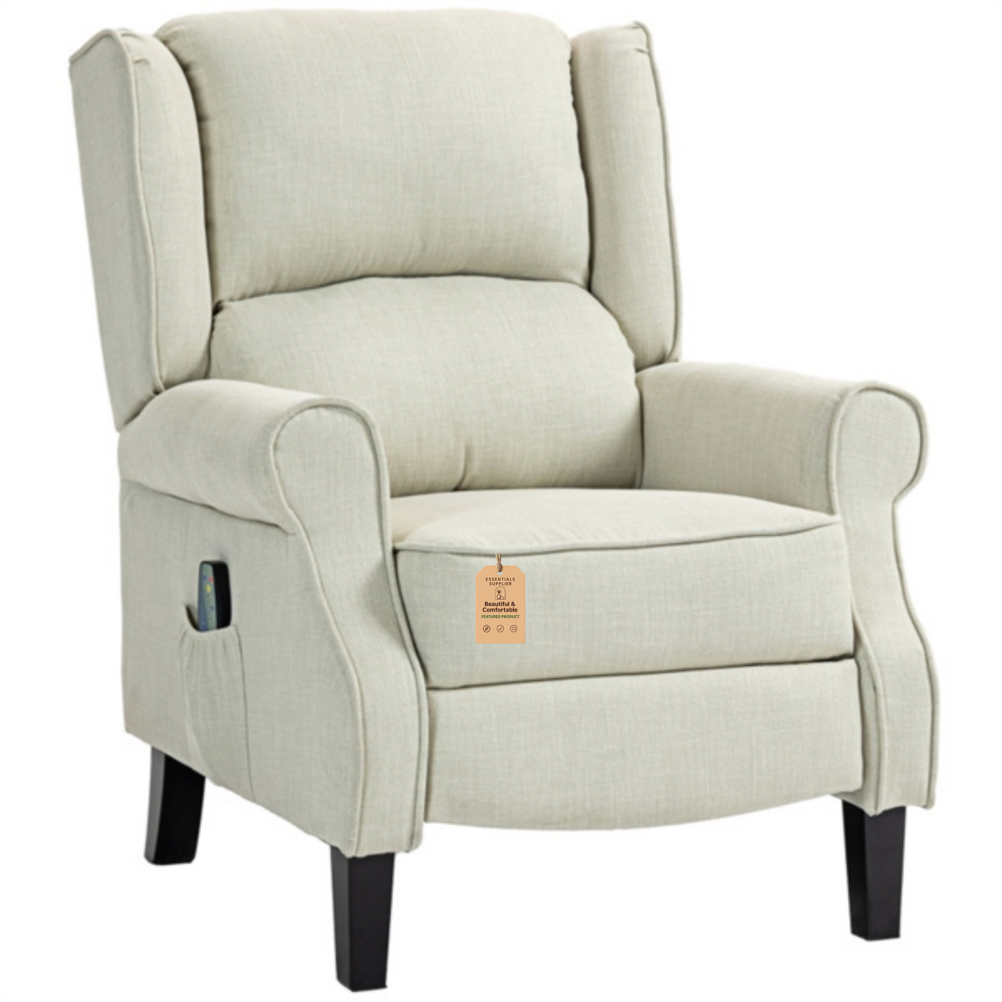 Heated Massage Recliner Chair with Lumbar Support – Manual Pushback, Off White