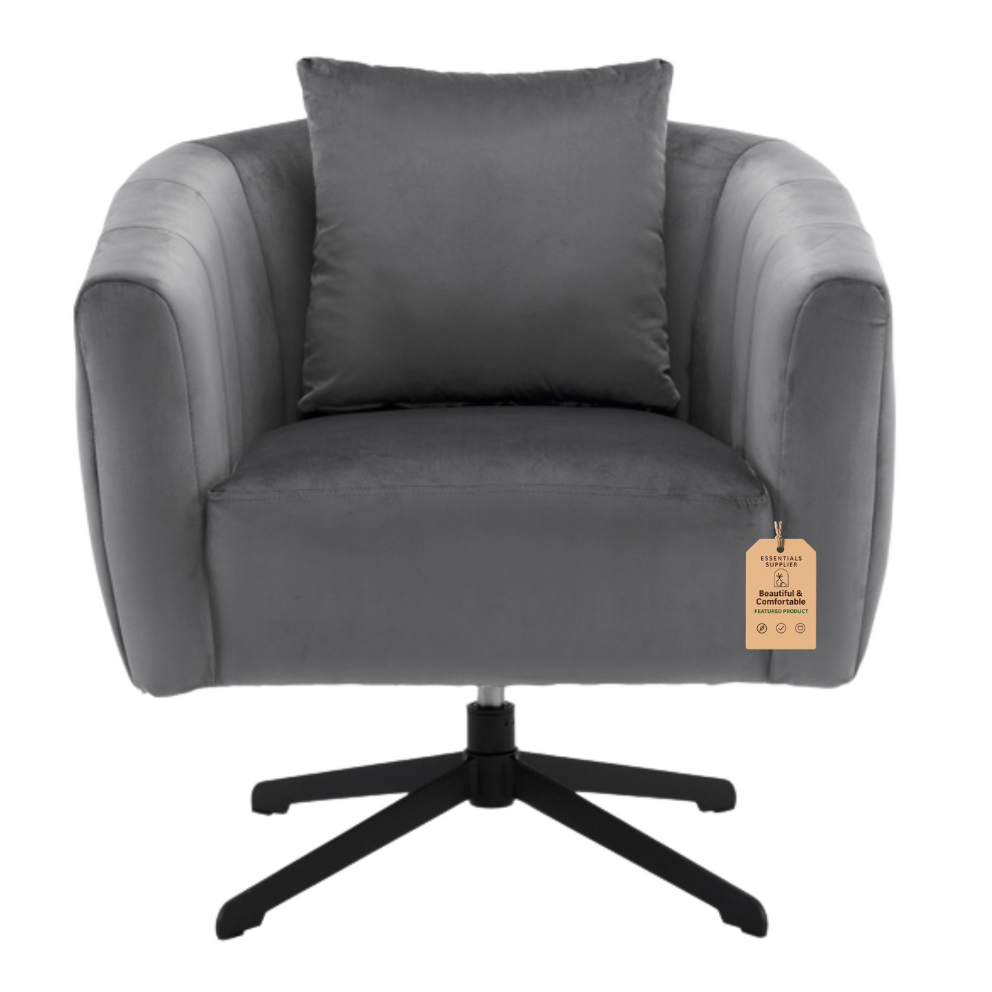 360° Swivel Velvet Accent Chair with Fluffy Cushion – Gray