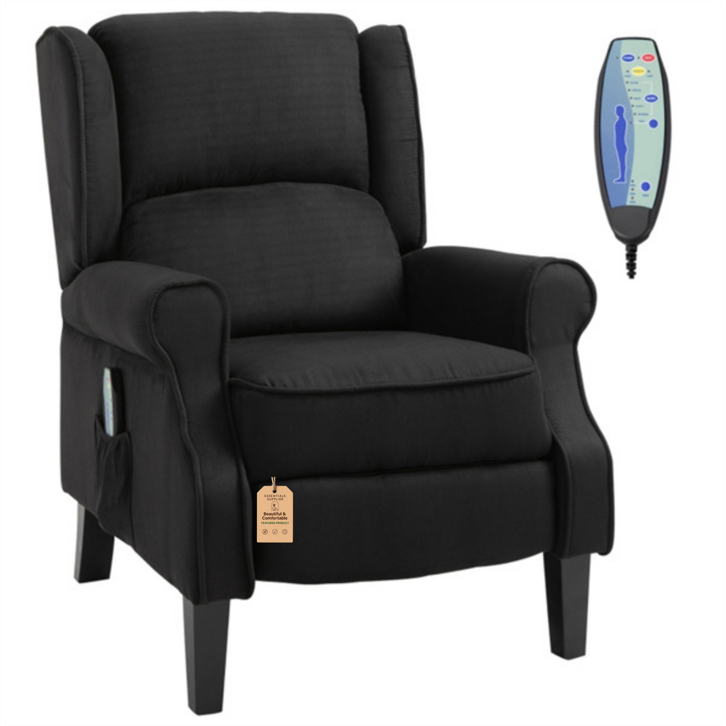 Heated Massage Recliner Chair with Lumbar Support – Manual Pushback, Black
