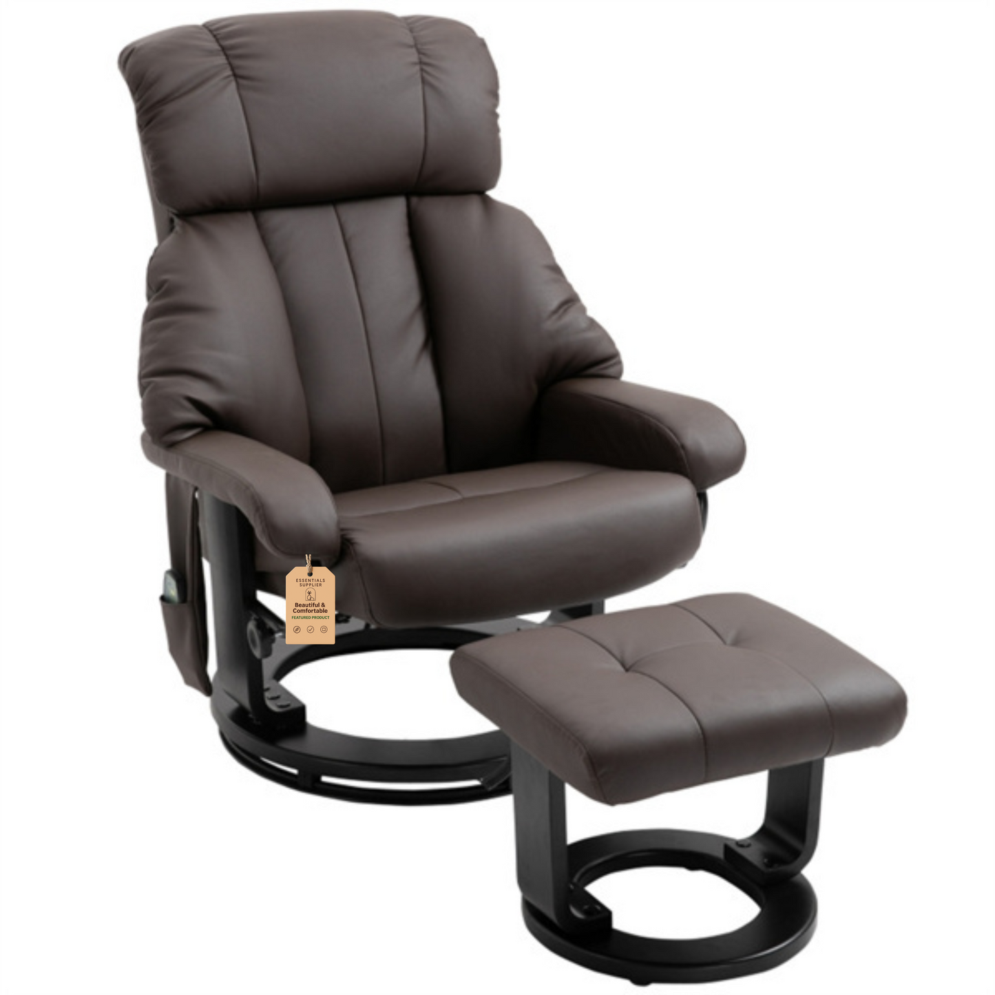 PU Leather Massage Recliner Chair with Ottoman & Remote, Brown