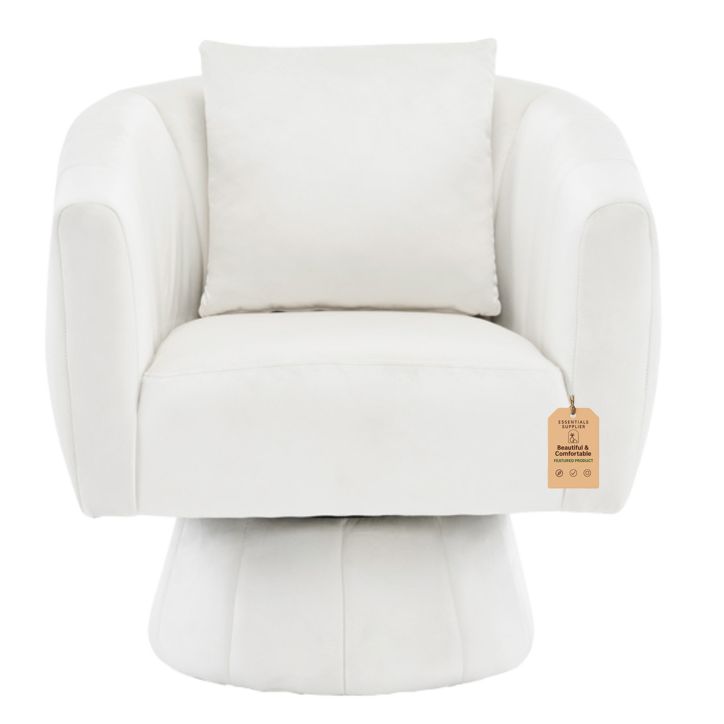 360° Swivel Velvet Accent Chair with Fluffy Cushion – Off White