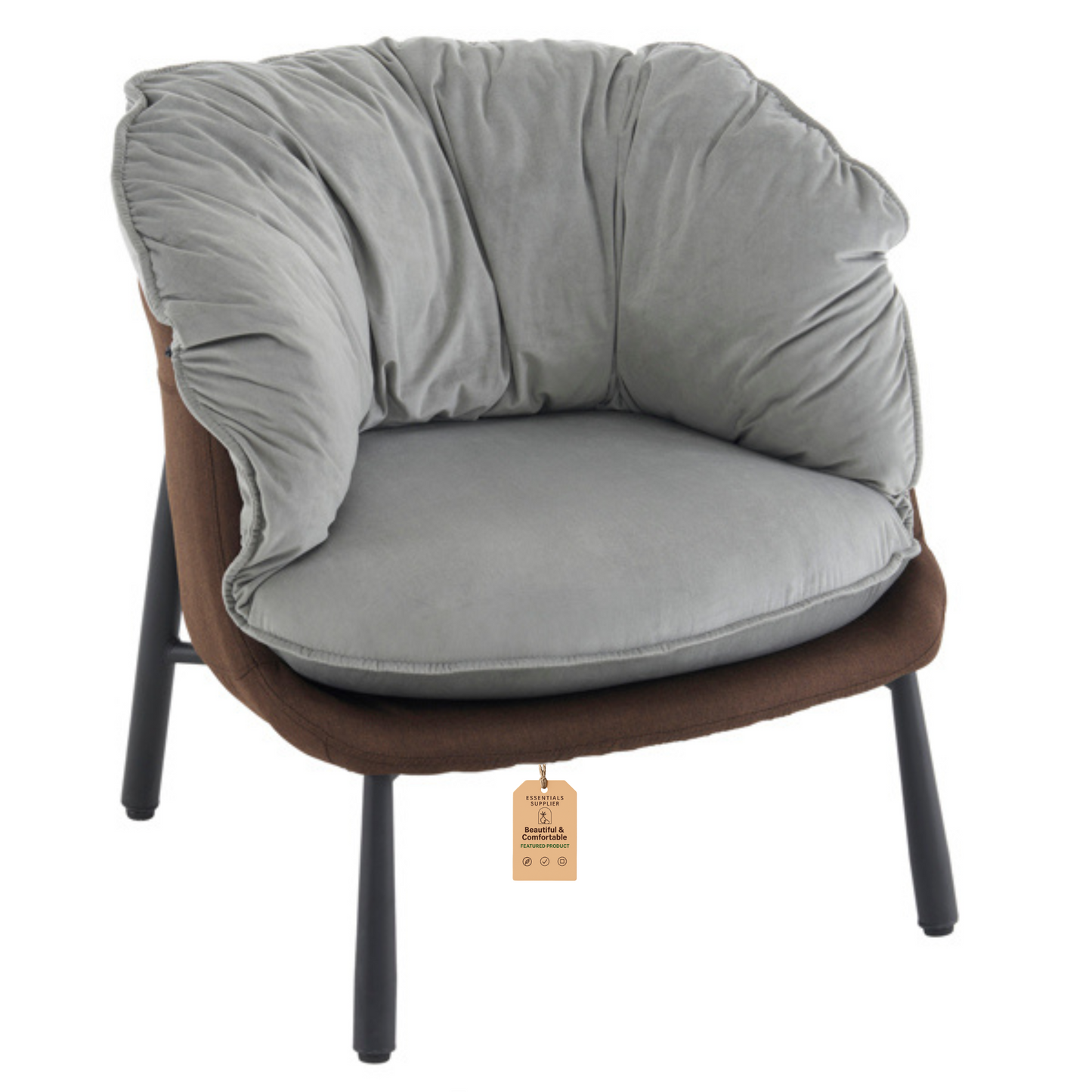 Modern Velvet Barrel Accent Chair with Metal Legs – Gray Armchair
