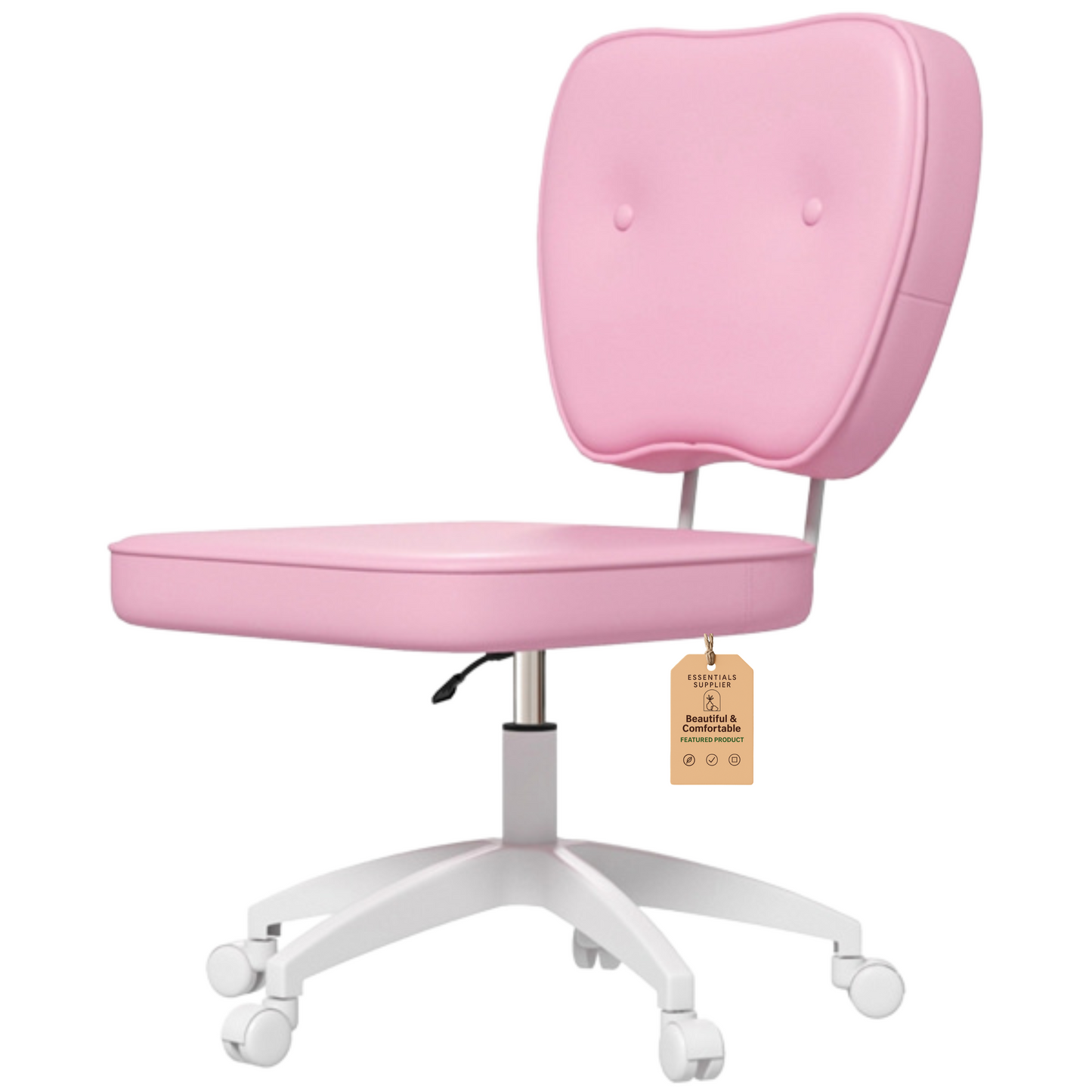 Pink Faux Leather Office Chair with Adjustable Height & Curved Backrest
