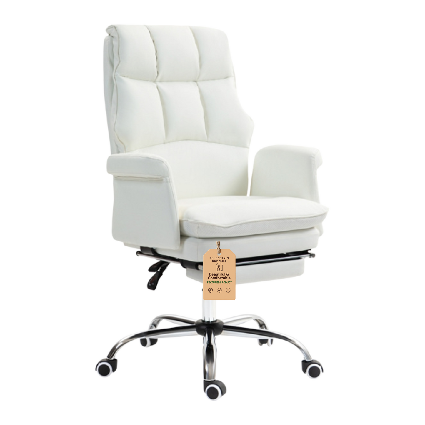 White Massage Office Chair with Reclining Back, Footrest & PU Leather Finish