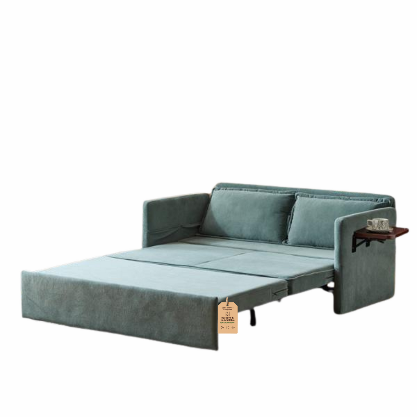 3-in-1 Sleeper Chair Bed with Tray & USB, Convertible Sofa in Light Green