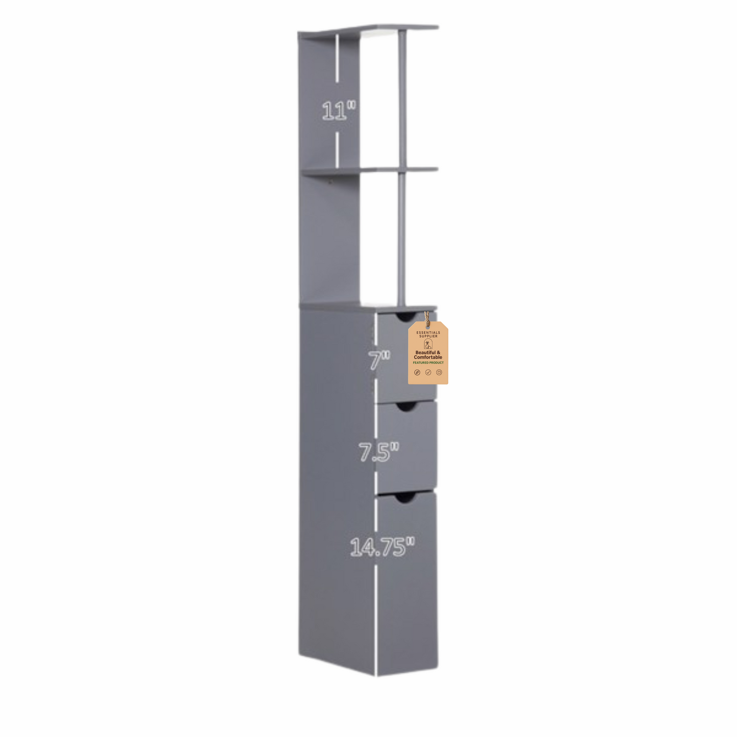 Grey Bathroom Storage Cabinet with Shelves – Compact Organizer Unit