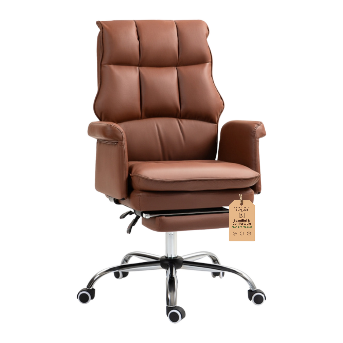 Brown Massage Office Chair with Reclining Back, Footrest & PU Leather Finish