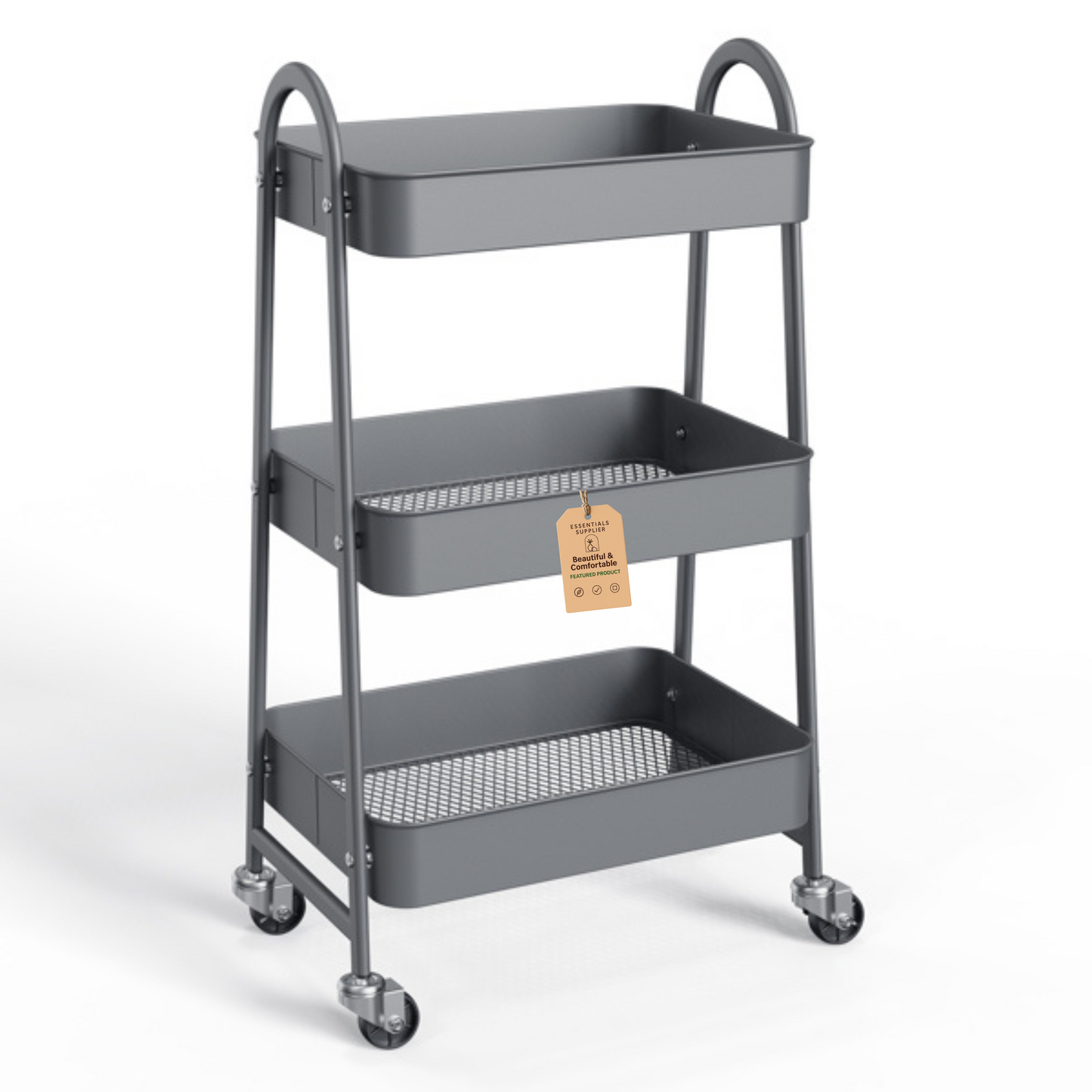 3-Tier Rolling Metal Utility Cart – Storage Organizer for Home & Office