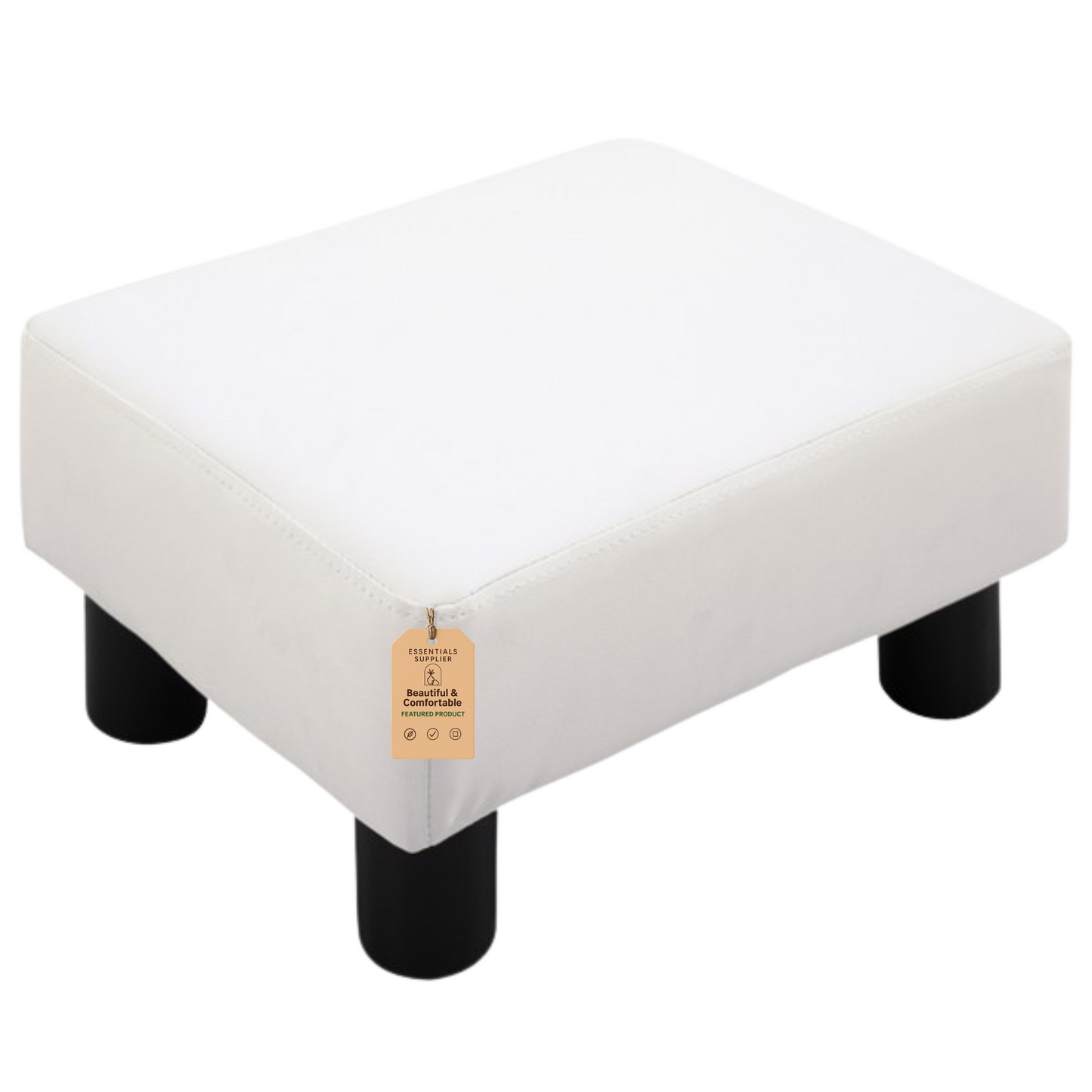 White Faux Leather Foot Rest Ottoman – Chic, Lightweight & Durable