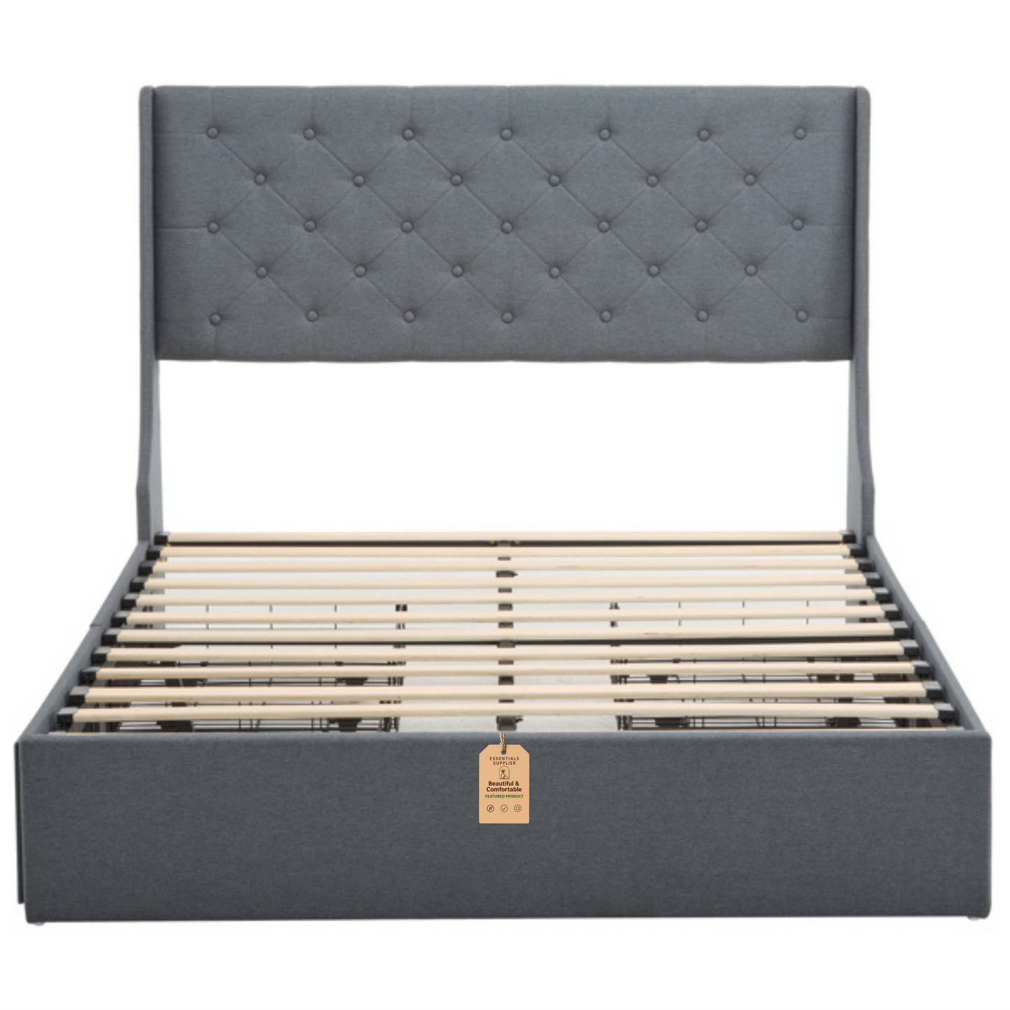 Queen Upholstered Storage Bed Frame with 4 Drawers & Wingback Tufted Headboard