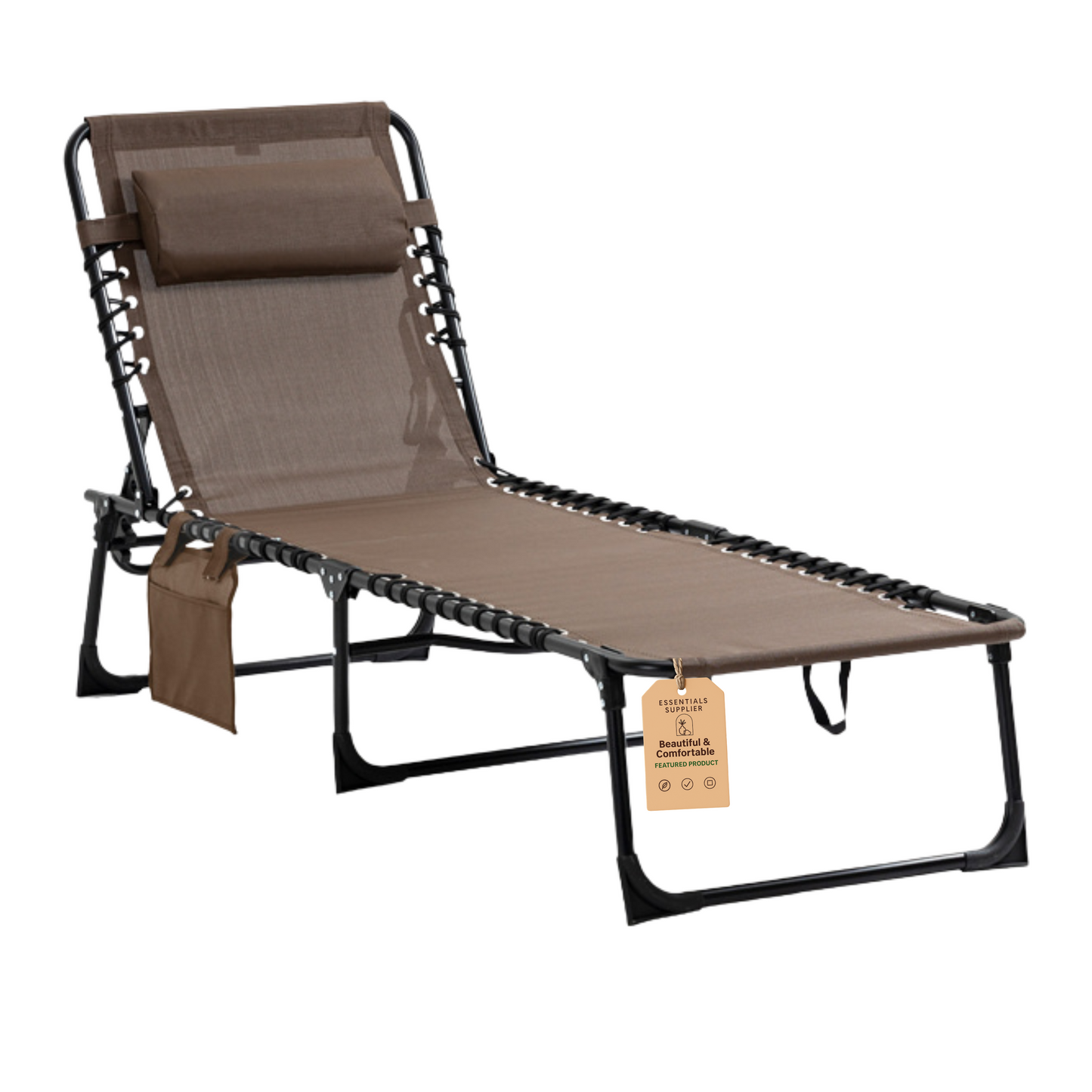 Brown Zero Gravity Folding Lounger with Side Pocket & Adjustable Backrest