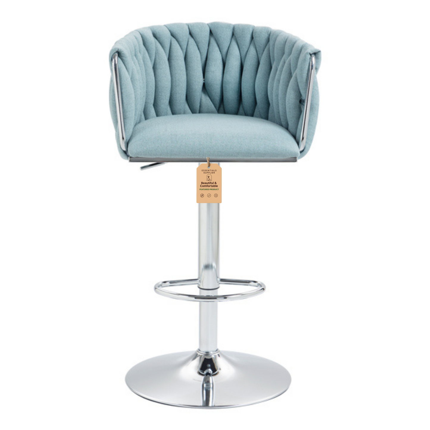 Set of 2 360° Swivel Fabric Bar Stools with Woven Back, Adjustable Height, Blue