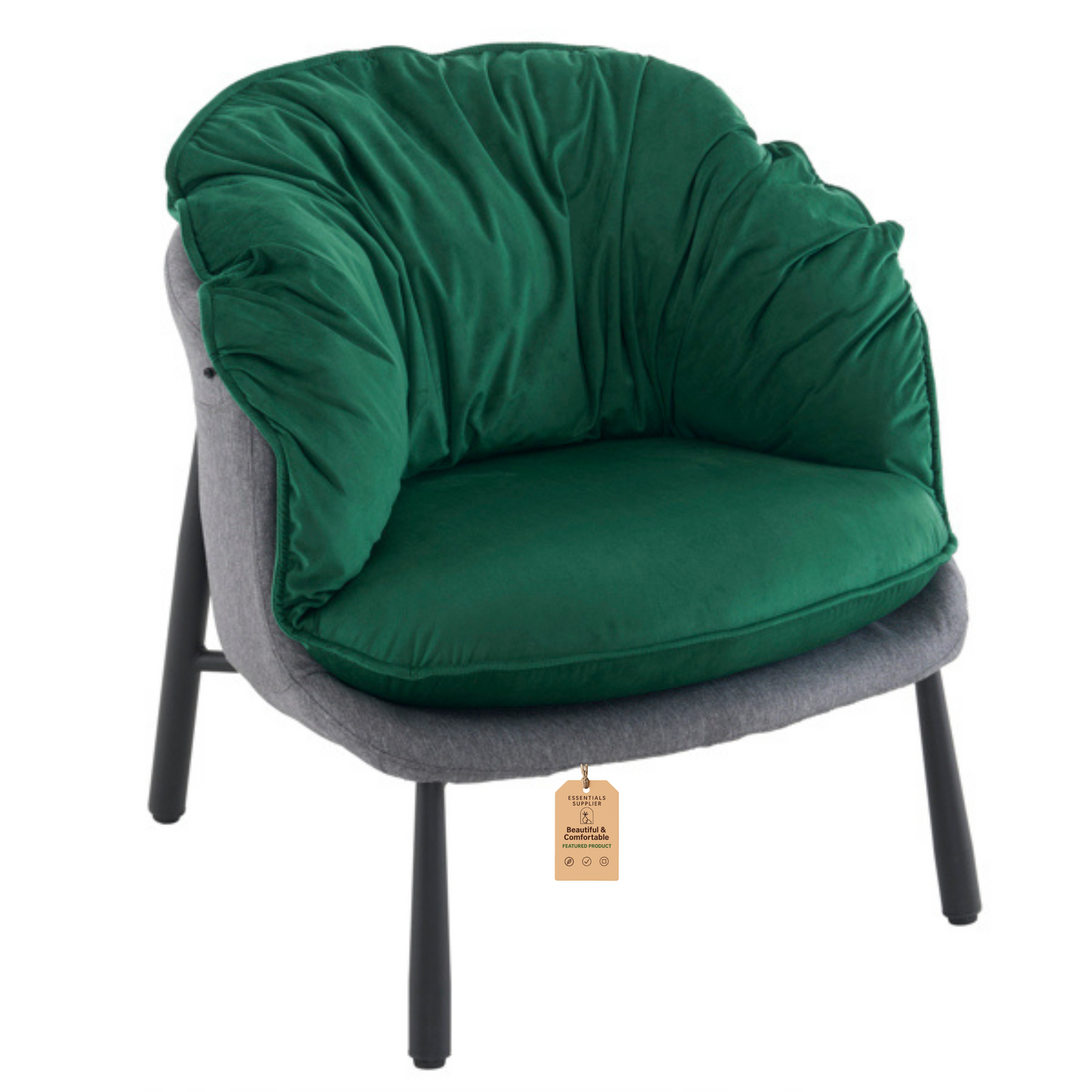 Modern Velvet Barrel Accent Chair with Metal Legs – Green Armchair