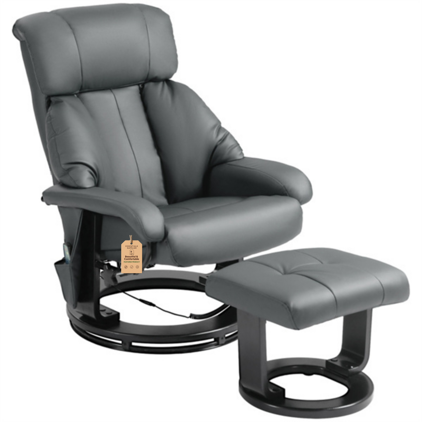 PU Leather Massage Recliner Chair with Ottoman & Remote, Gray