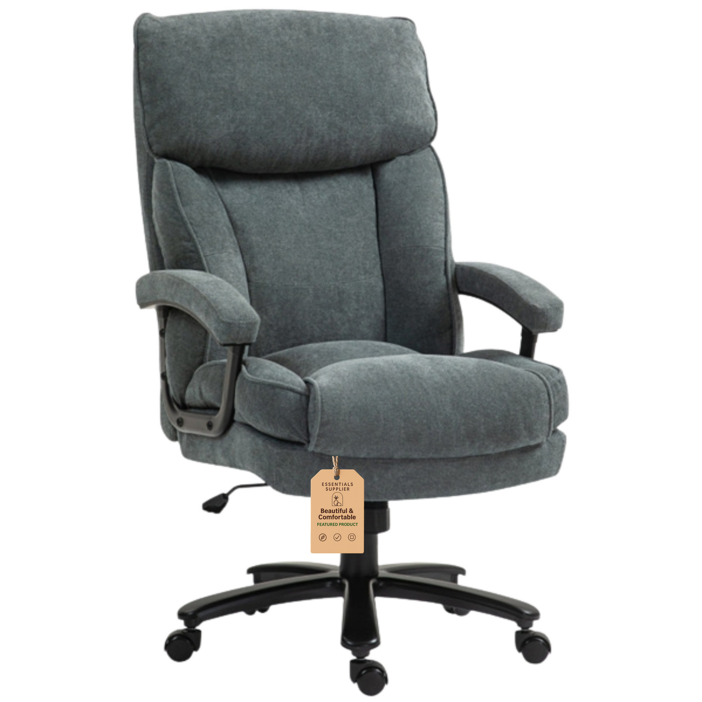 Pebble Grey Reclining Office Chair with Footrest & High-Back Linen-Feel Padding