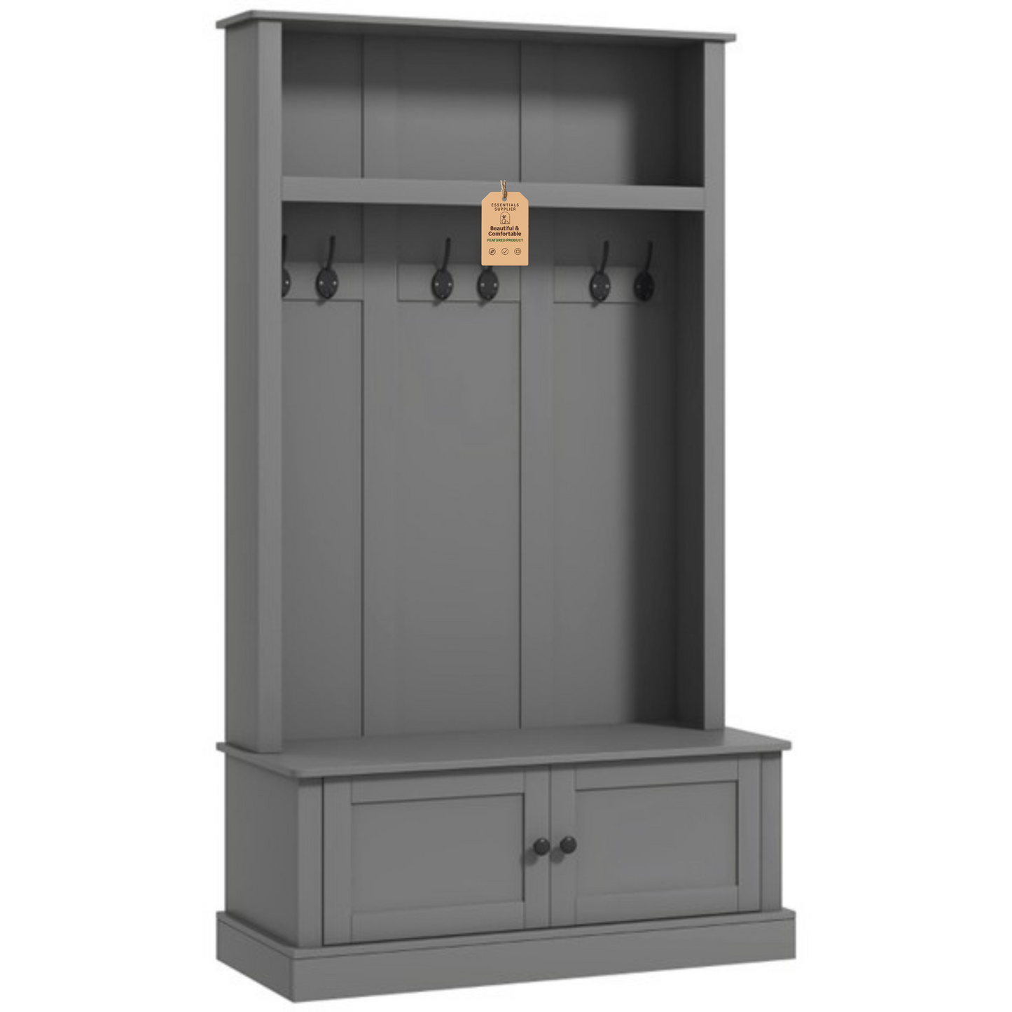 Gray Entryway Hall Tree with Storage Cabinet, Bench & Coat Rack