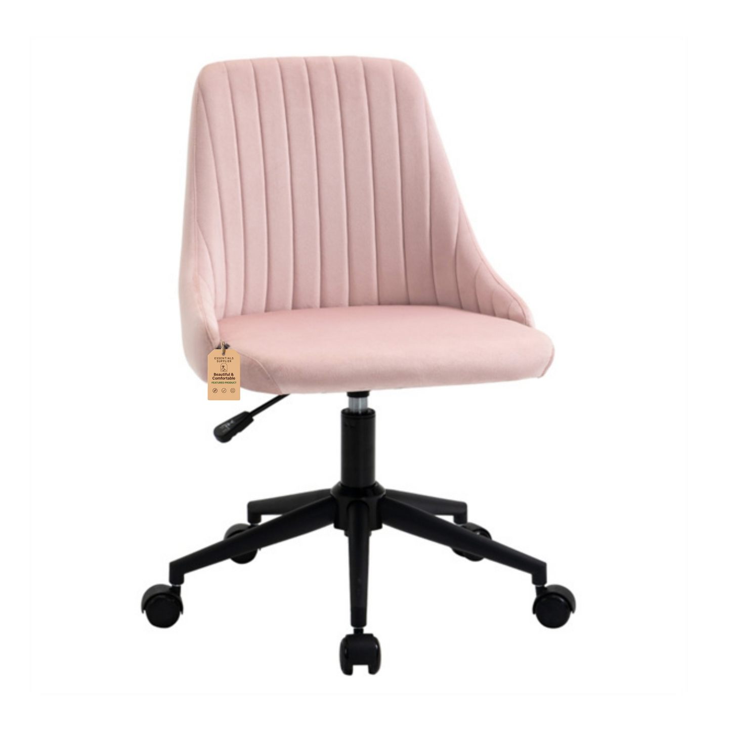 Pink Velvet Scallop Swivel Office Chair – Adjustable Height & Chic Design