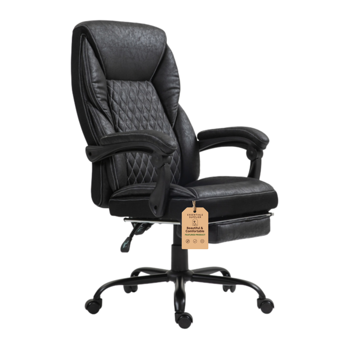 Black High-Back Reclining Office Chair with Footrest & Microfiber Upholstery