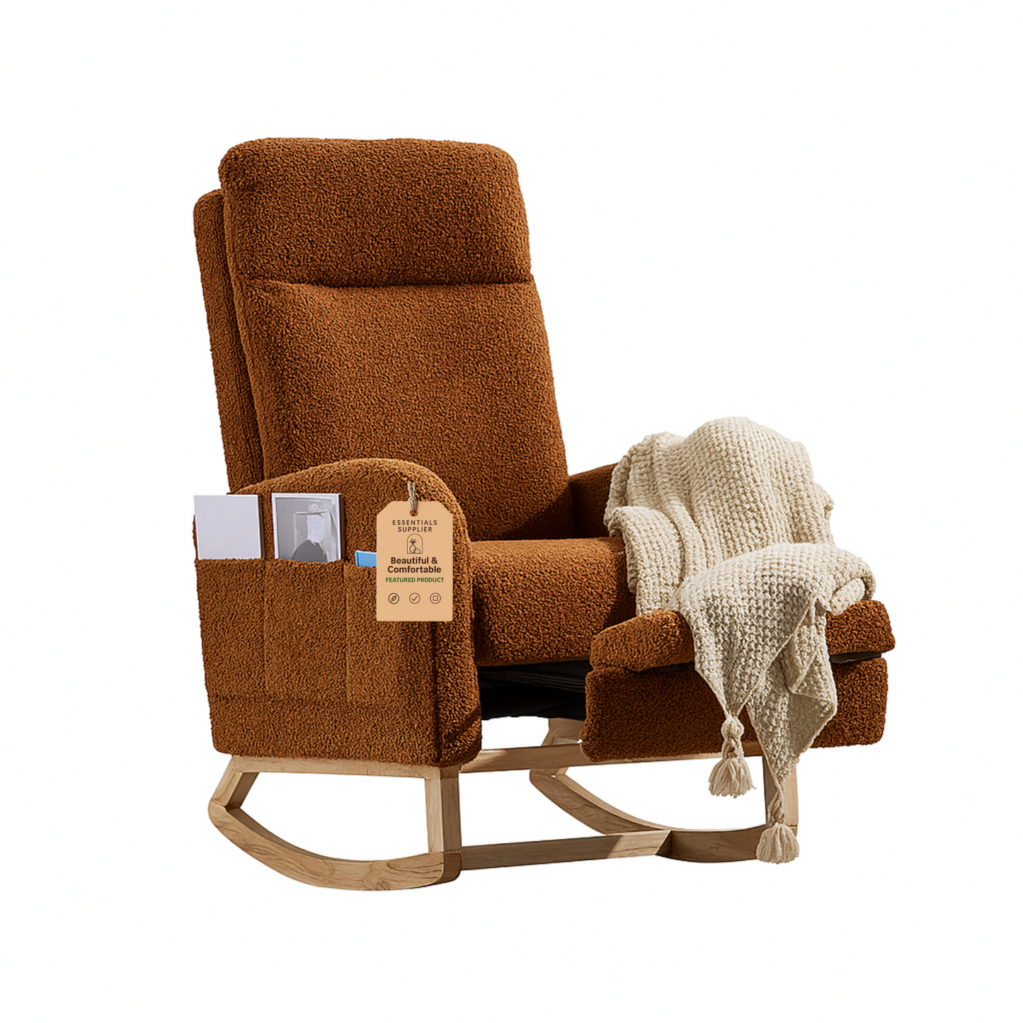 Modern Rocking Accent Chair with High Back, Soft Fabric & 300 lb Weight Capacity