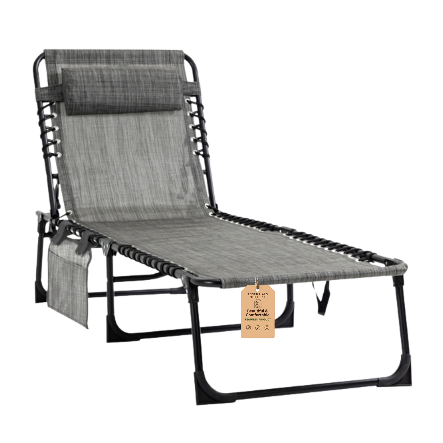 Grey Folding Outdoor Sun Lounger with Adjustable Backrest & Breathable Mesh