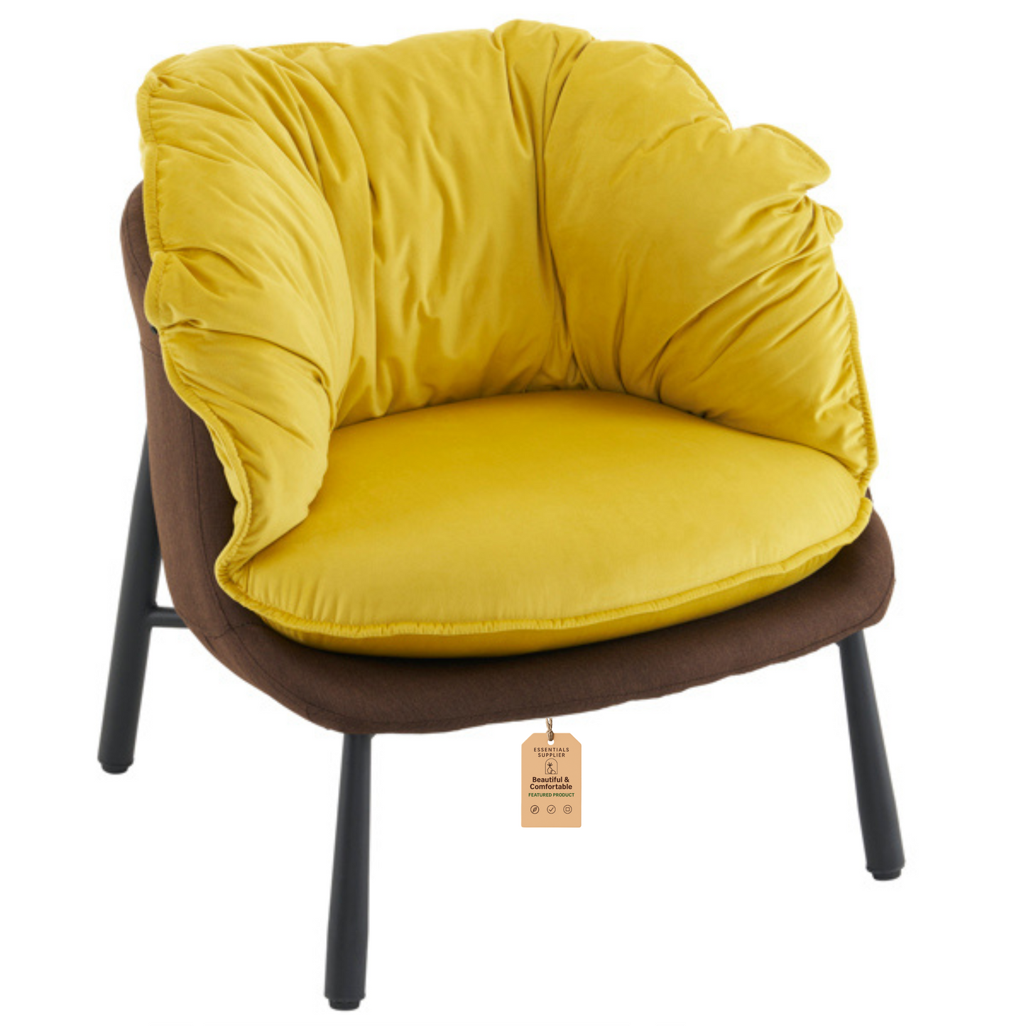 Modern Velvet Barrel Accent Chair with Metal Legs – Yellow Armchair