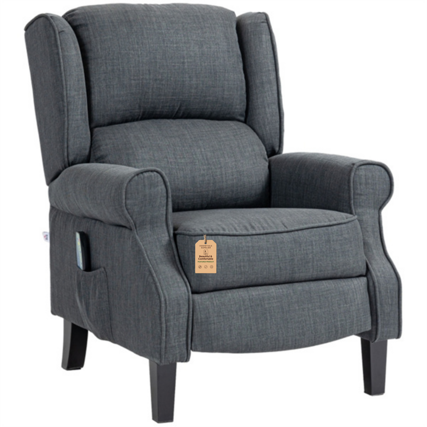 Heated Massage Recliner Chair with Lumbar Support – Manual Pushback, Gray