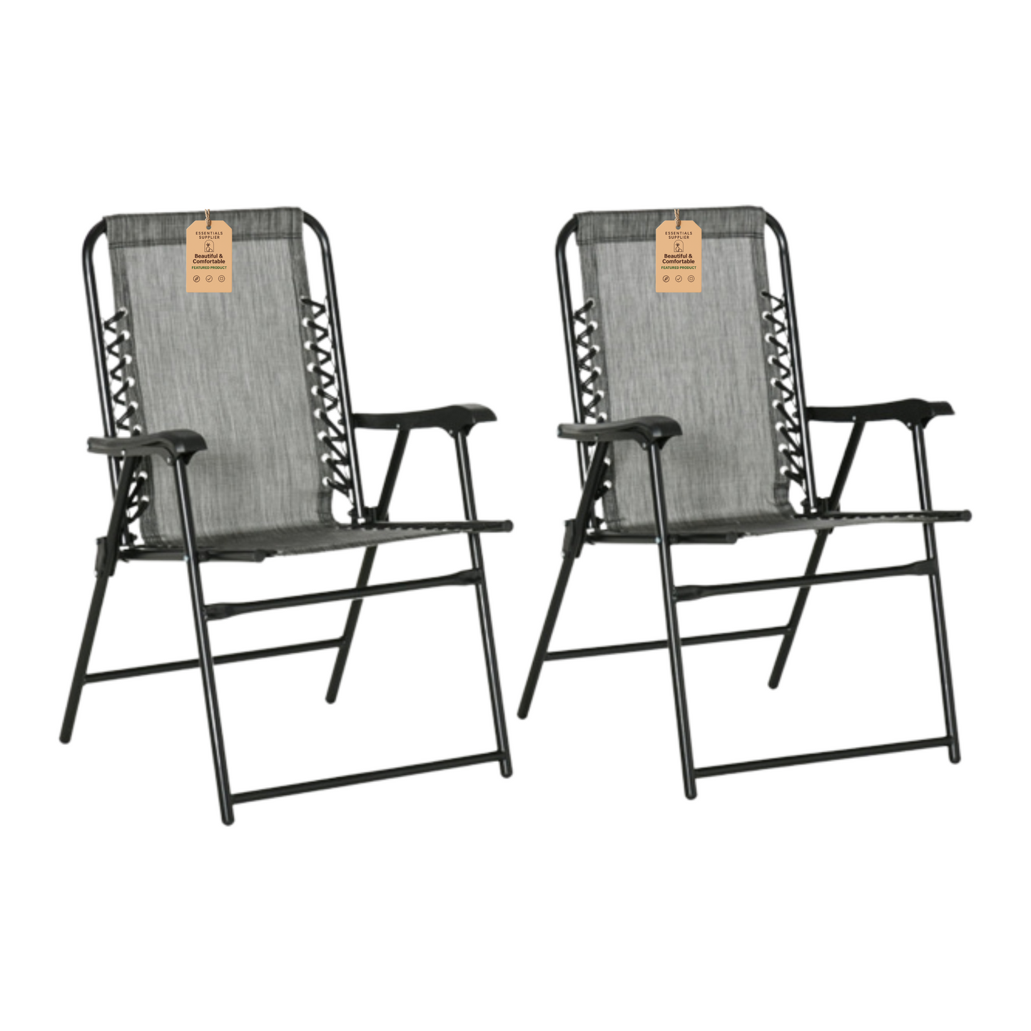 Set of 2 Foldable Mesh Armchairs – Outdoor Lounge Chairs with Armrests