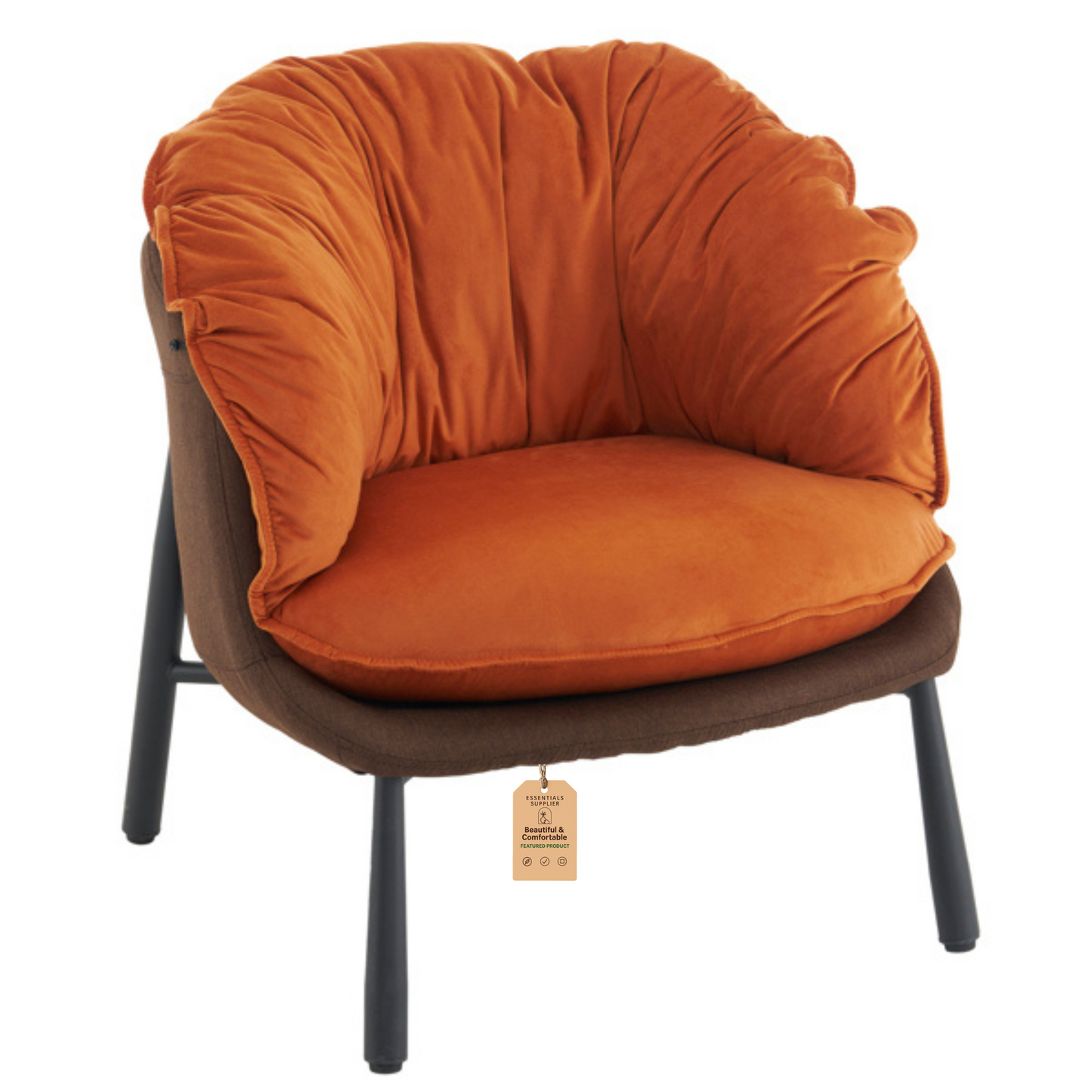Modern Velvet Barrel Accent Chair with Metal Legs – Burnt Orange Armchair